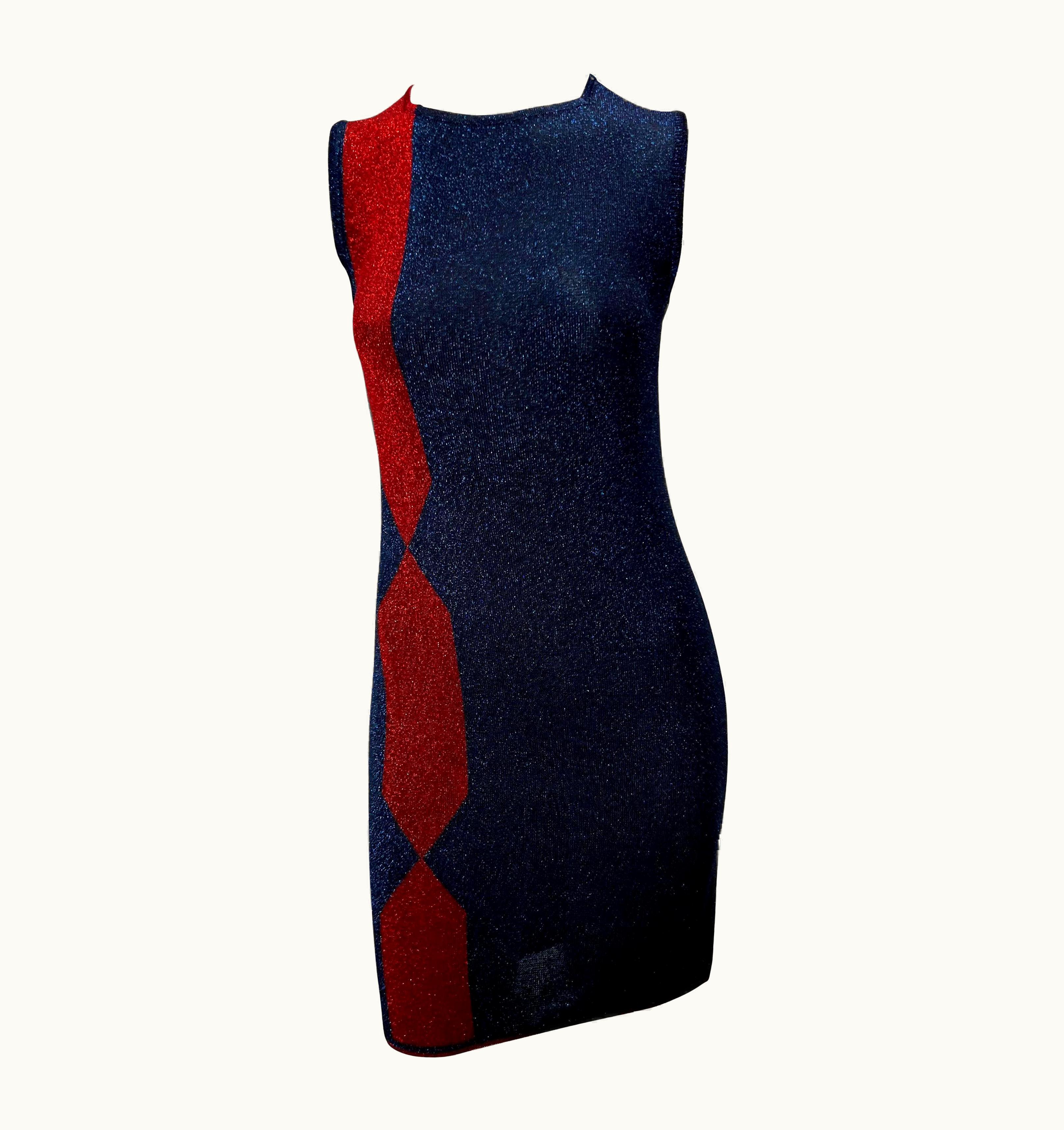 Gianni Versace Couture AW 1997 Gianni Versace Couture Blue Red Lurex Sleeveless Knit Dress