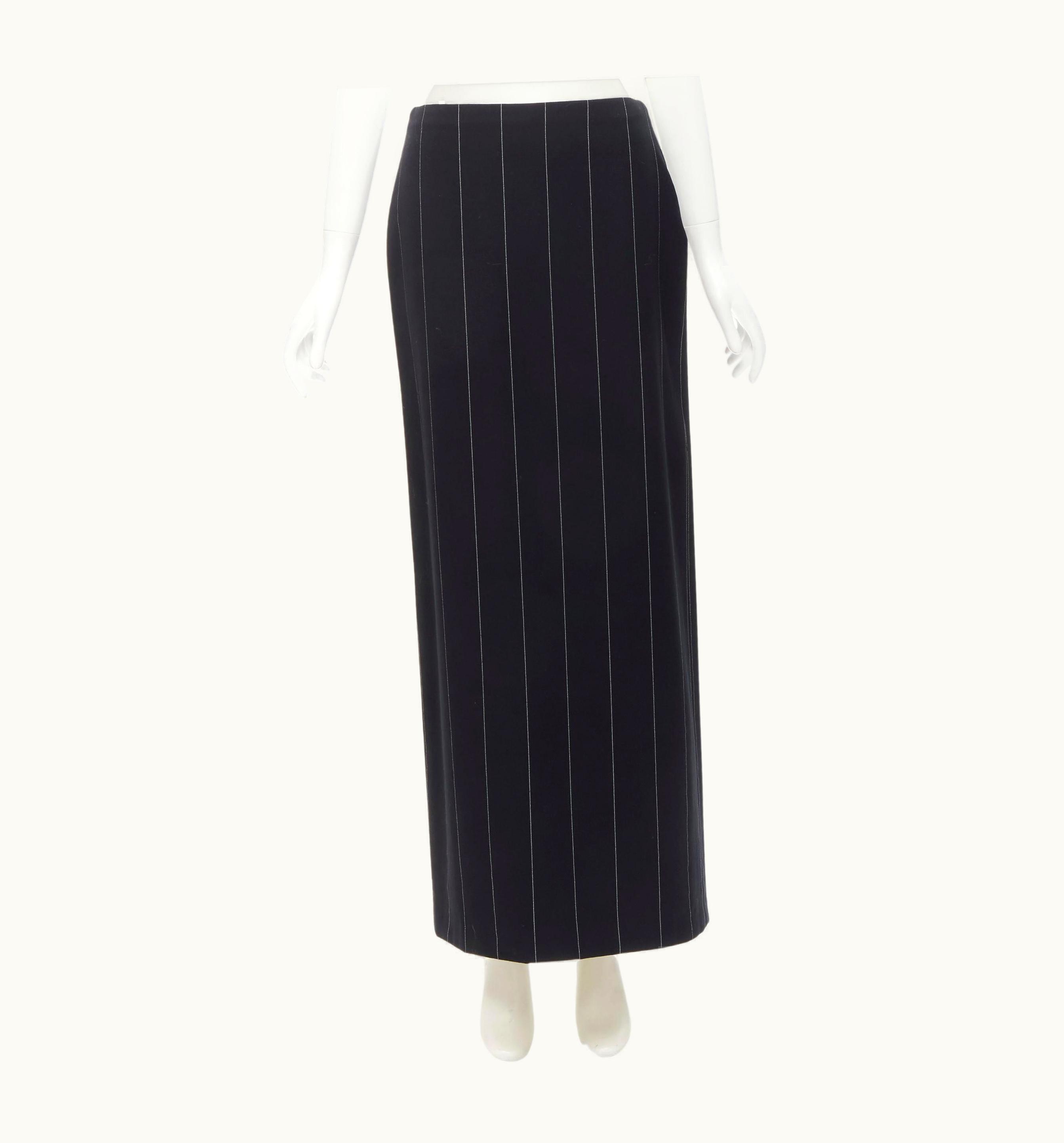 Gianni Versace Couture Gianni Versace 1998 Vintage Black Wide Pinstriped Wool High Slit Skirt