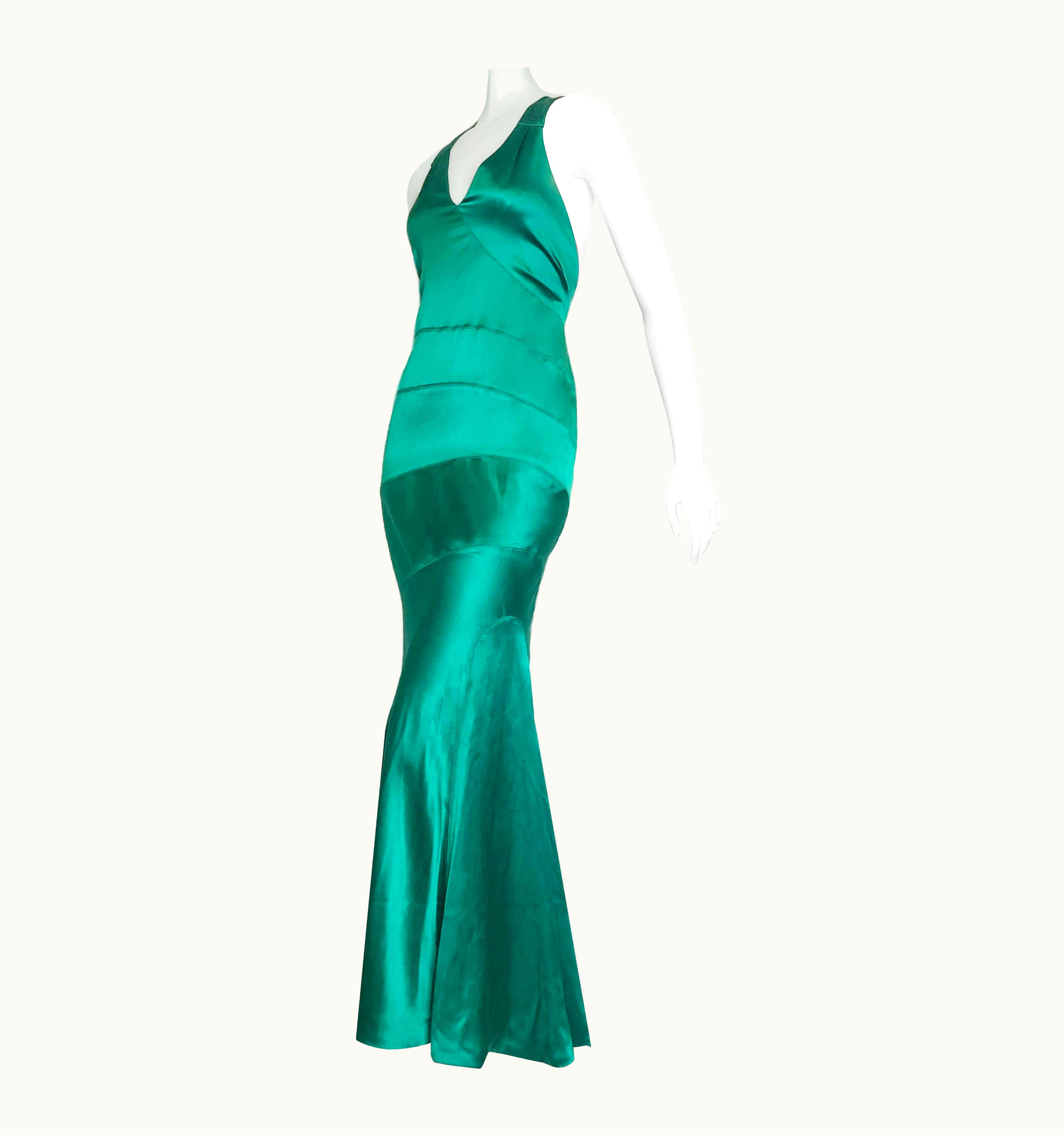 Gianni Versace Couture 1990 Gianni Versace Emerald Green Silk Satin Bias Gown
