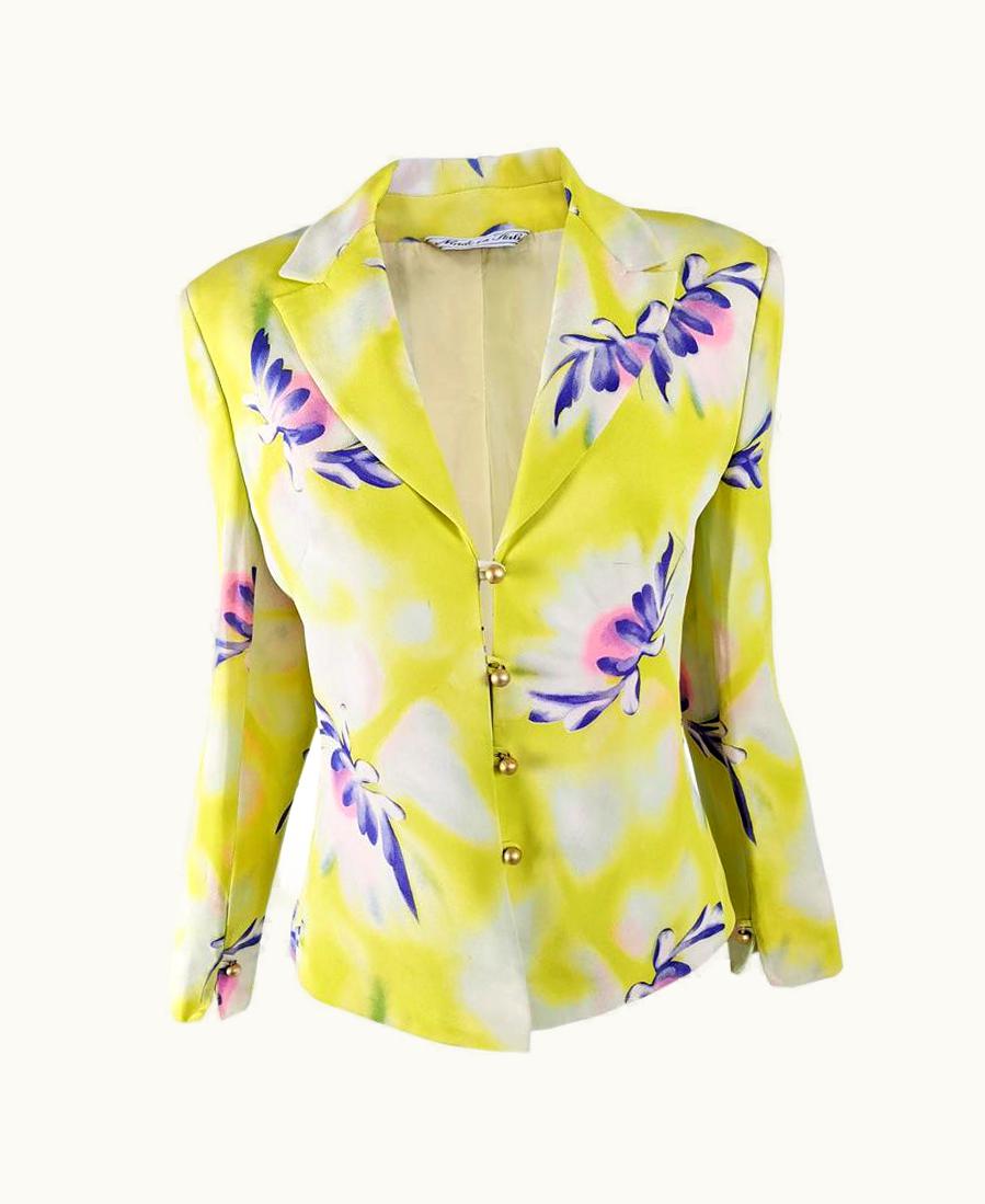 Gianni Versace Couture Gianni Versace Vintage Yellow Silk Floral Womens Blazer Jacket, 1990s