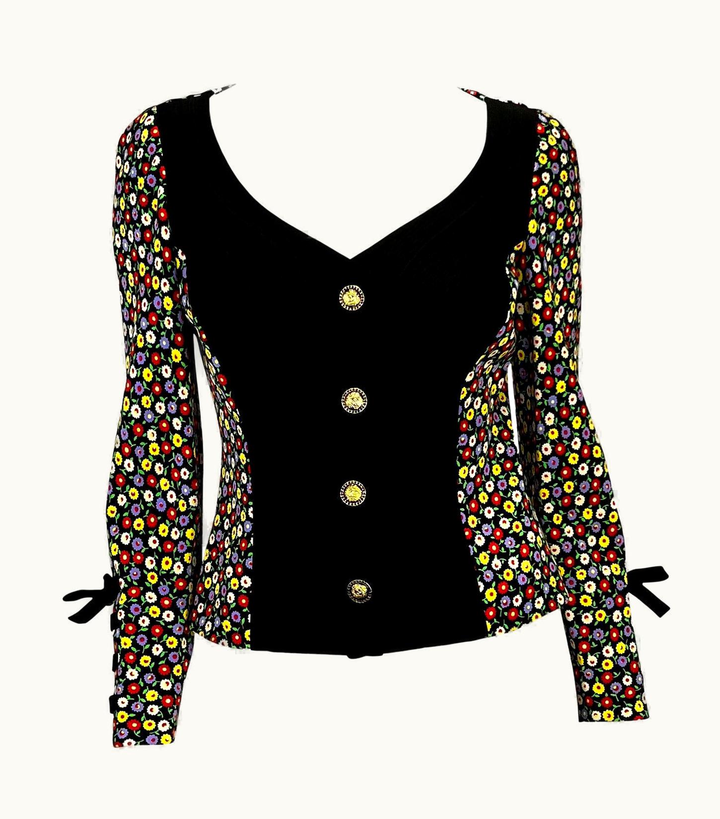 Gianni Versace Couture S/S 1993 Gianni Versace Couture Runway Floral Bustier Ribbon Blazer Jacket