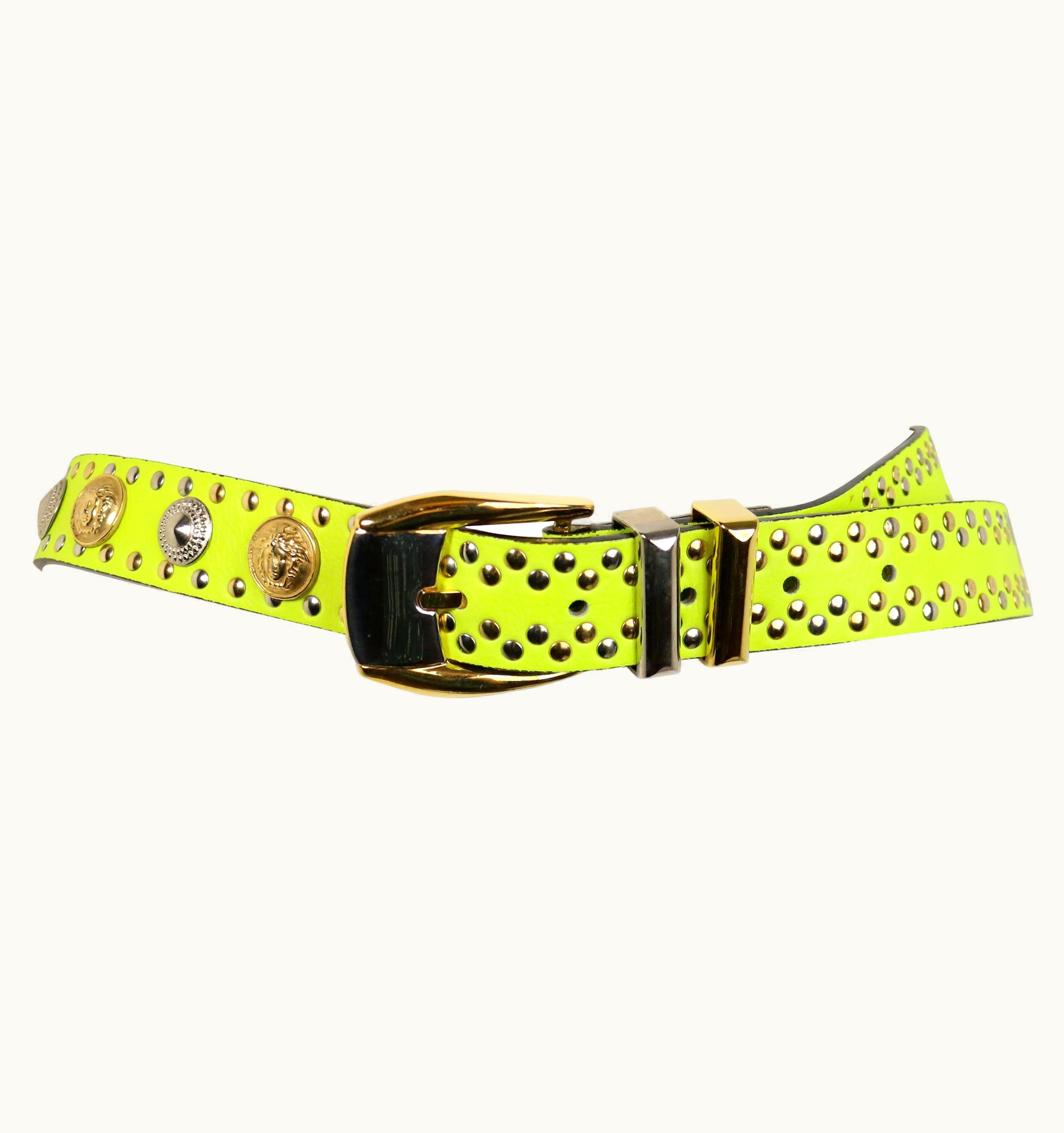 Gianni Versace Couture Gianni Versace Neon Green/Yellow Lambskin Leather Studs Belt
