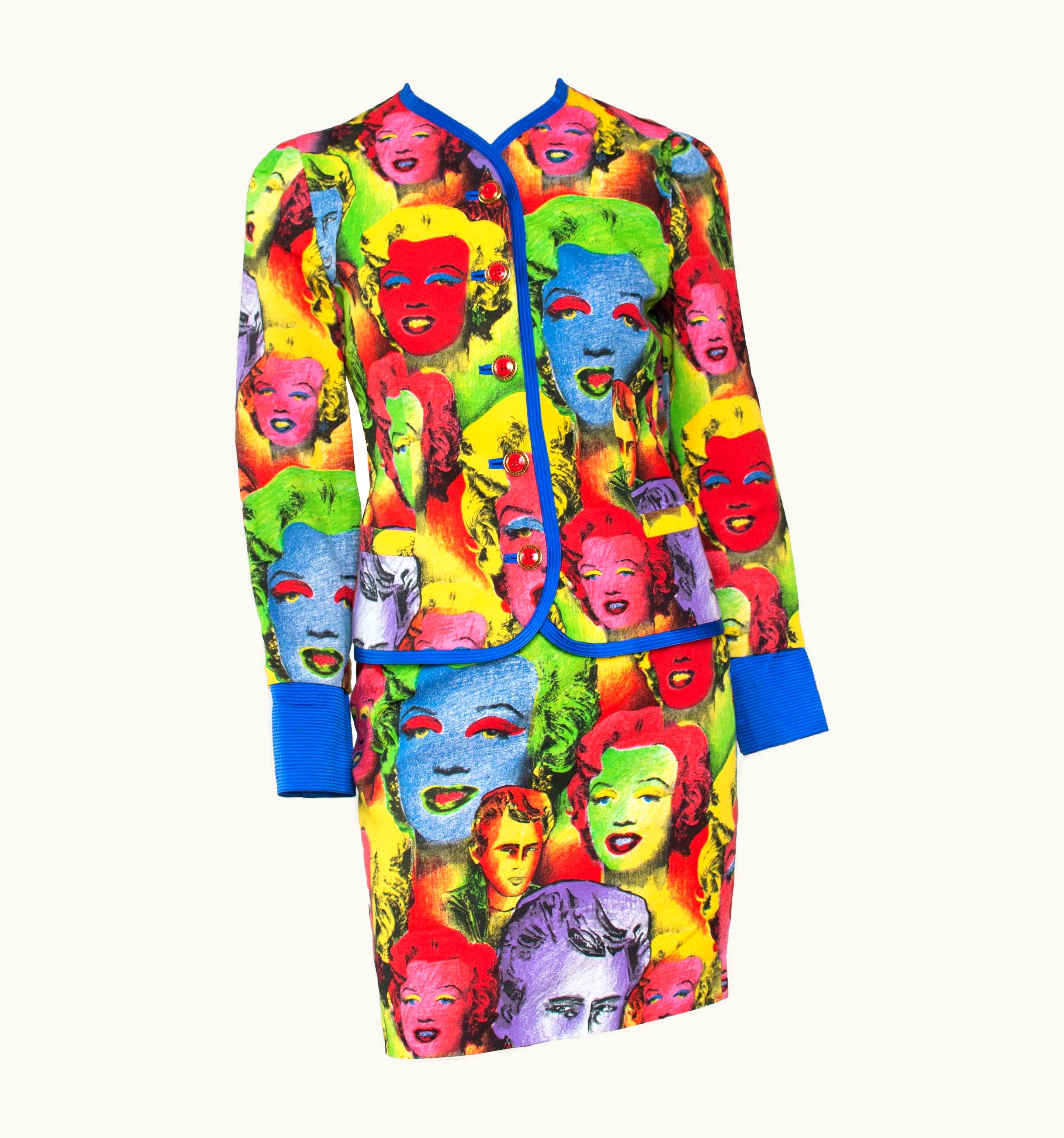 Gianni Versace Couture S/S 1991 Gianni Versace Marilyn Monroe Warhol Inspired Print Pop Art Skirt Suit