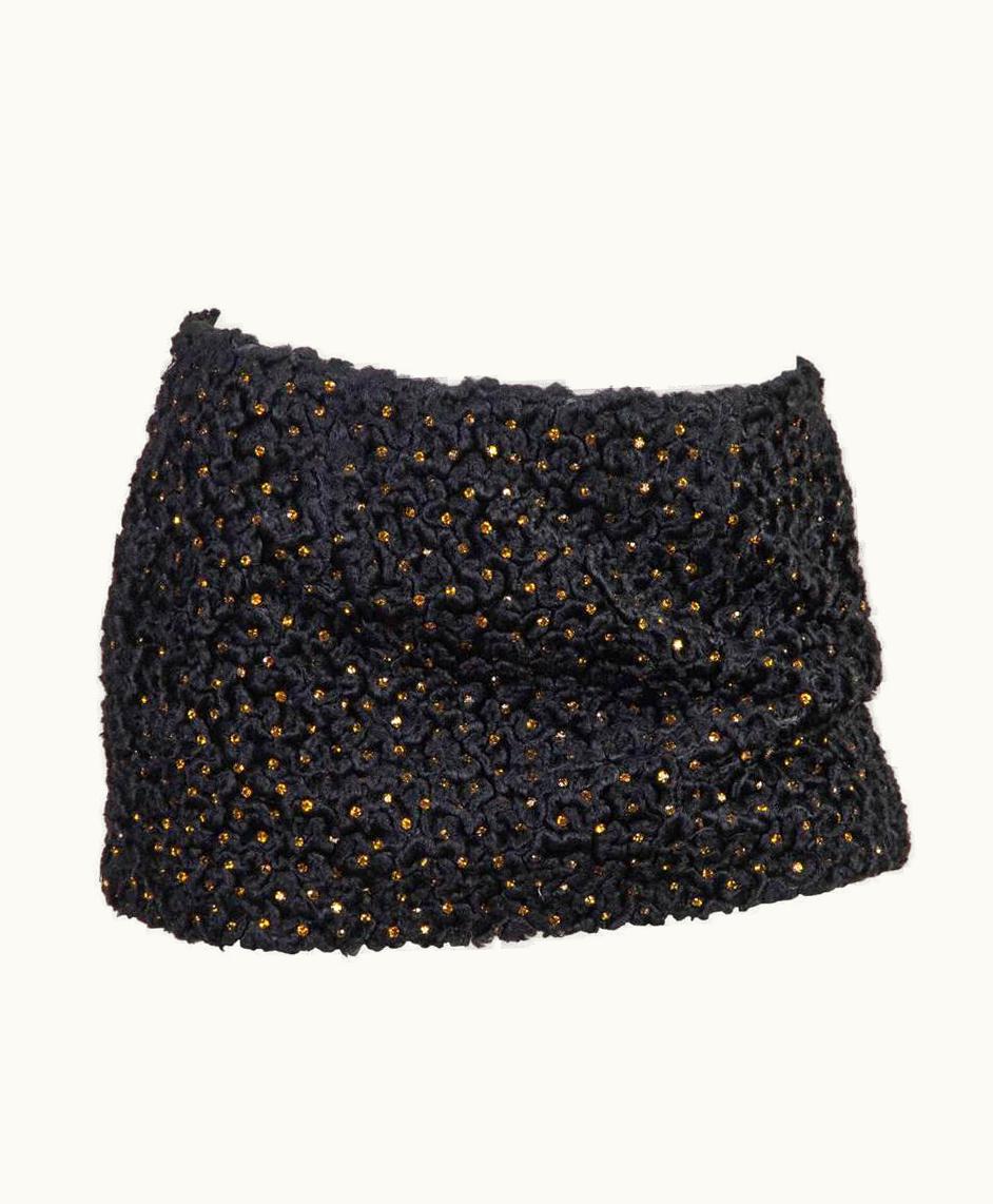 Gianni Versace Couture 1990s Gianni Versace Black Faux Curly Lamb Fur Iconic Micro Mini Skirt With Gol