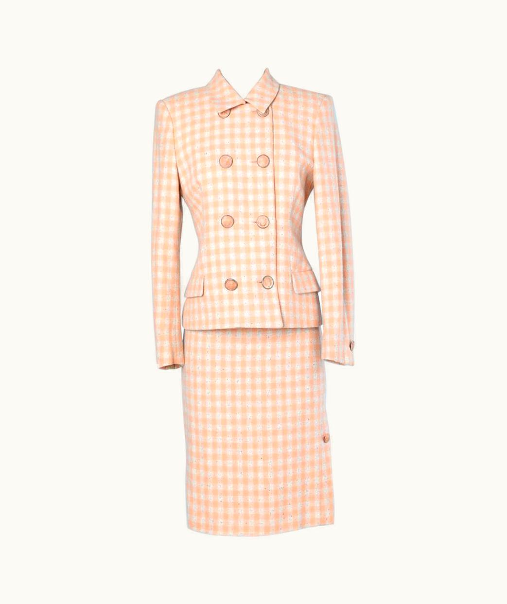 Gianni Versace Couture Pink And White Checkered Wool Suit Gianni Versace Couture