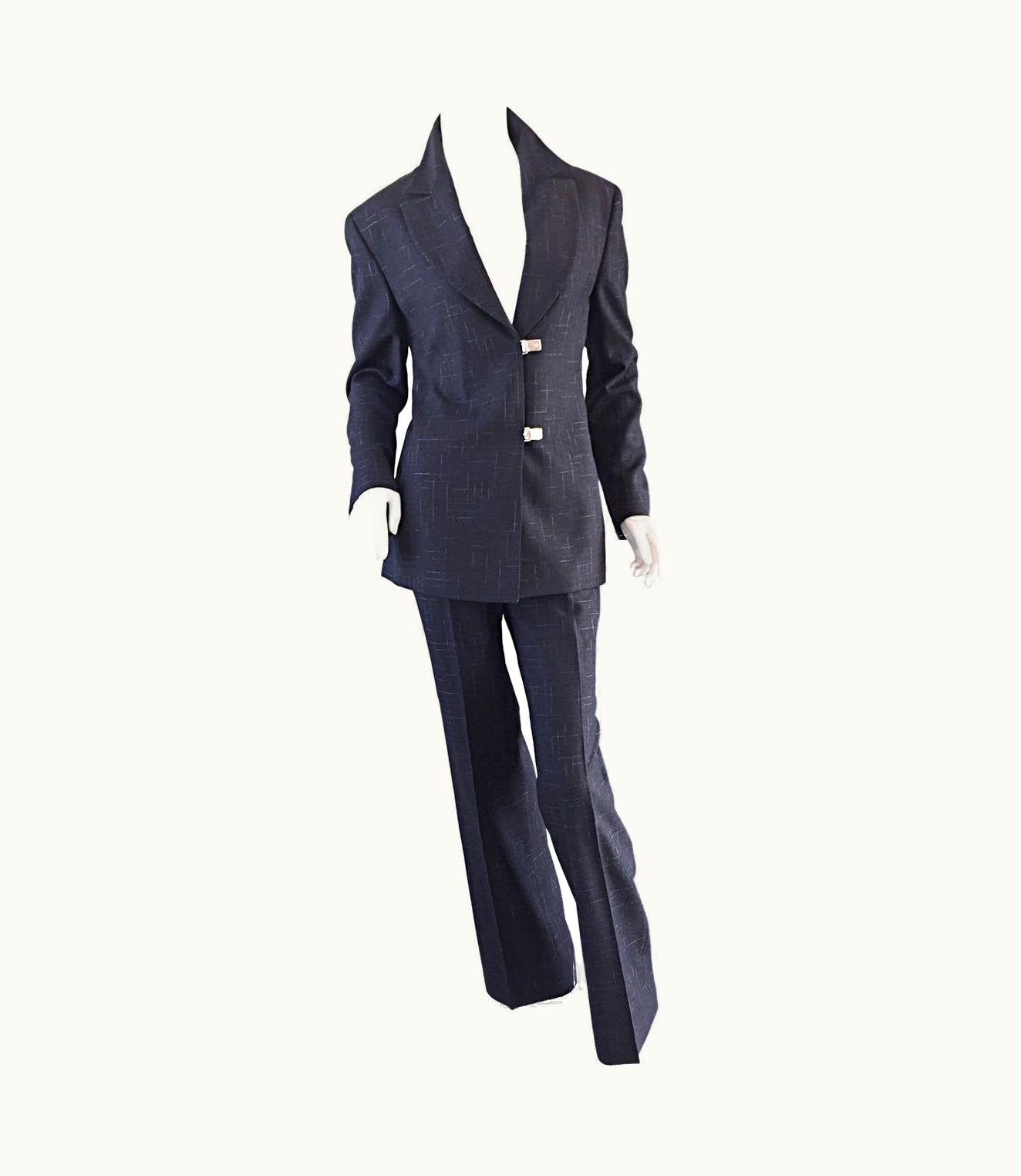 Gianni Versace Couture Vintage Gianni Versace Couture Charcoal Gray ' Windowpane ' Pant Suit