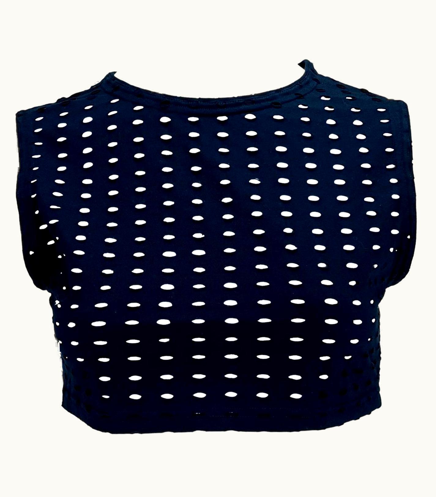 Gianni Versace Couture S/S 1994 Gianni Versace Couture Navy Eyelet Crop Top Punk Sheer