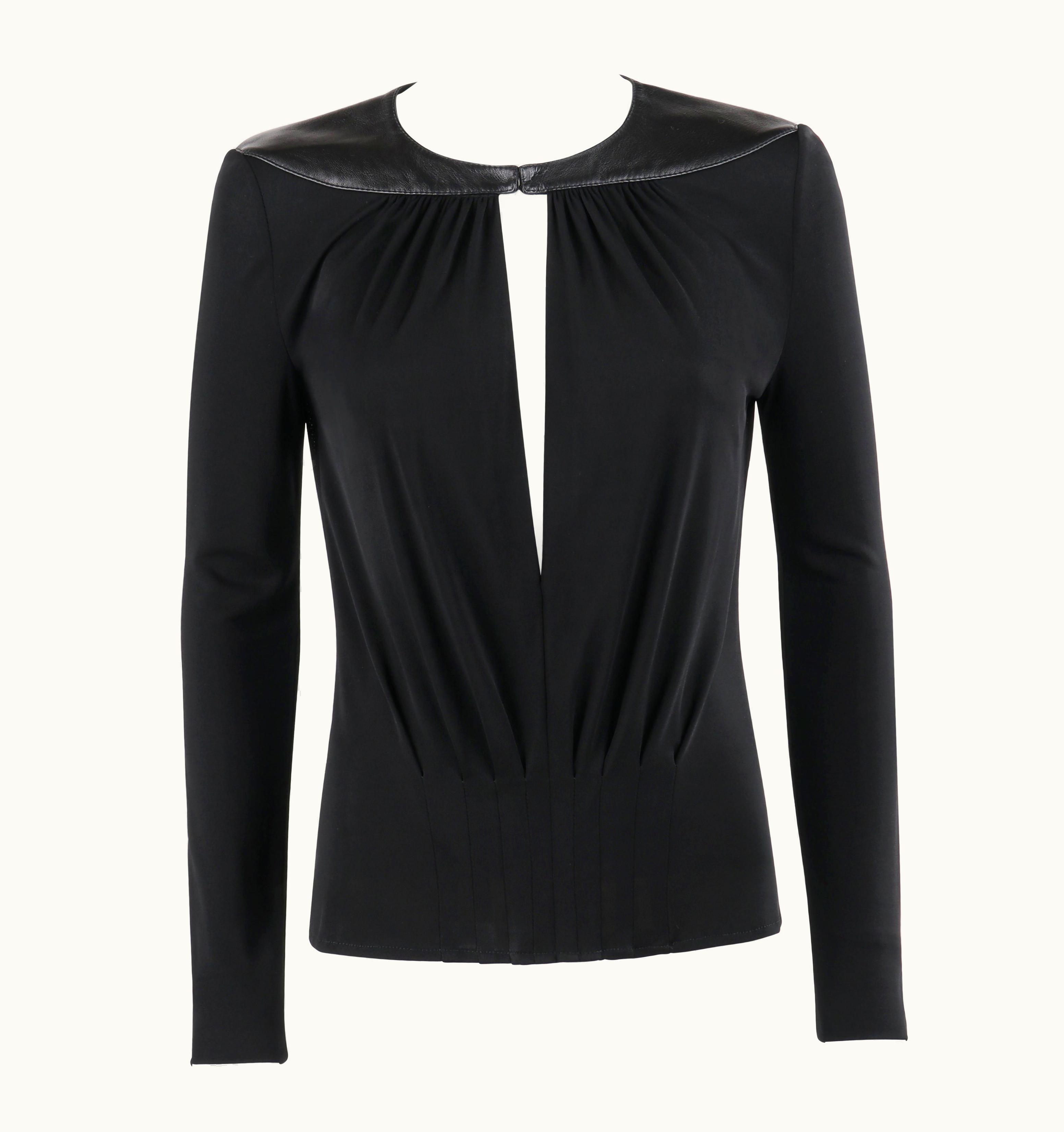 Gianni Versace Couture Gianni Versace Couture AW 1997 Black Cutout Leather Knit Gather Pleated Blouse