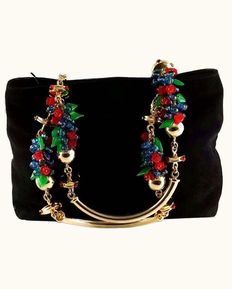 Gianni Versace Couture Vintage 1991 Gianni Versace Couture Andy Warhol Suede Beaded Metal Handle Bag