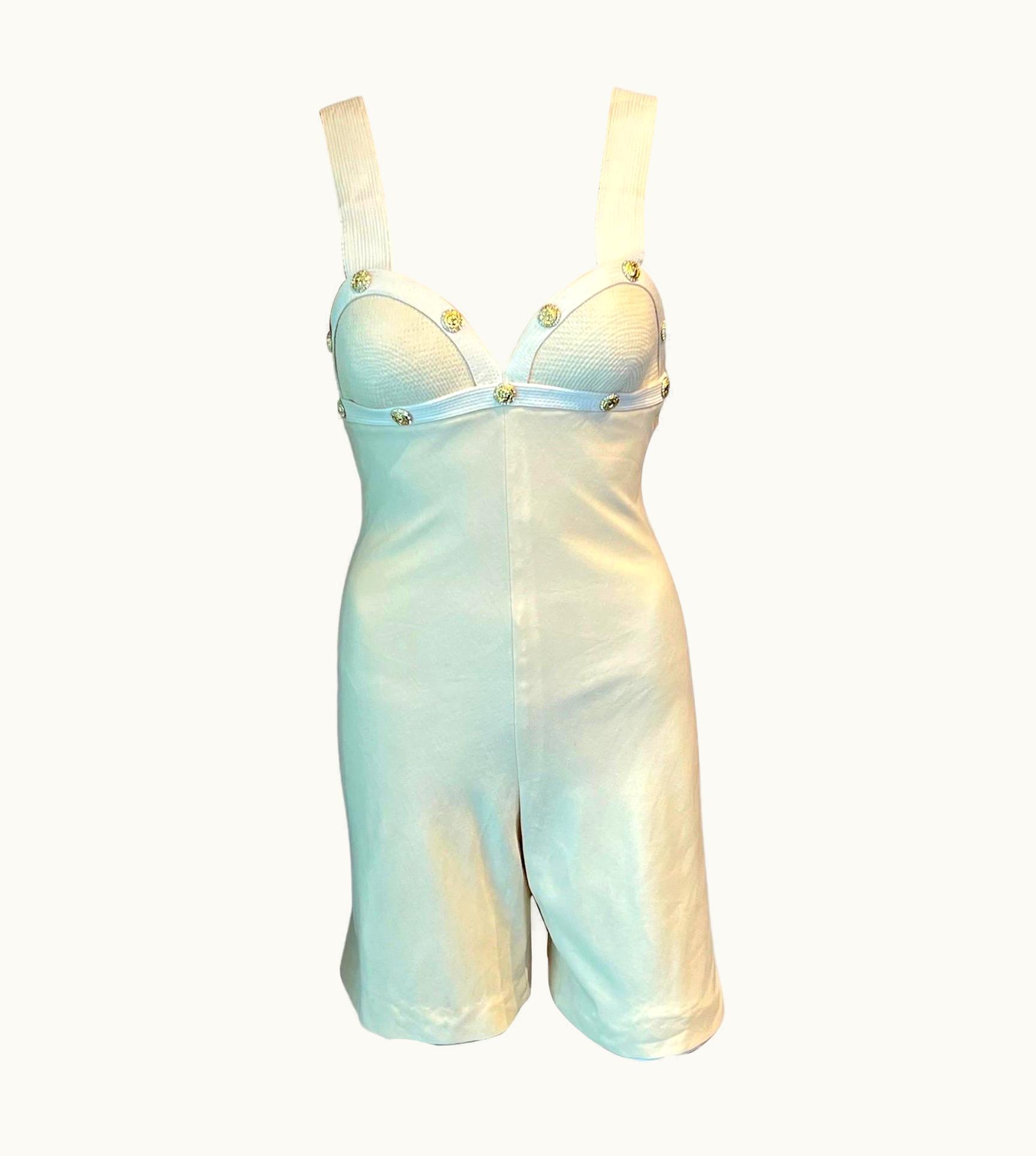 Gianni Versace Couture Gianni Versace S/S 1992 Runway Vintage Bustier Embellished Ivory Romper Jumpsuit