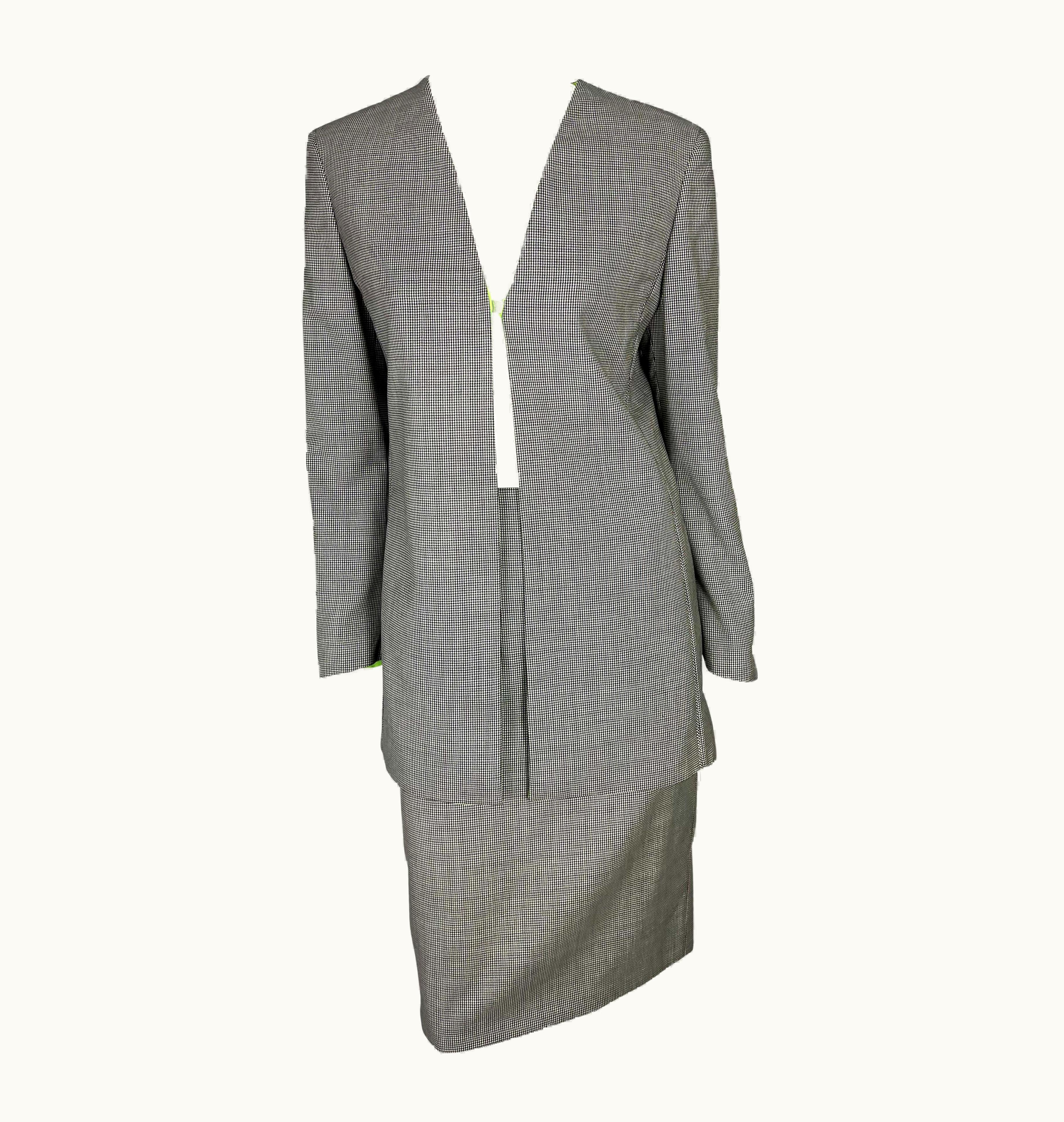 Gianni Versace Couture Nwt S/S 1998 Gianni Versace By Donatella Houndstooth Tunic Suit Green Lining