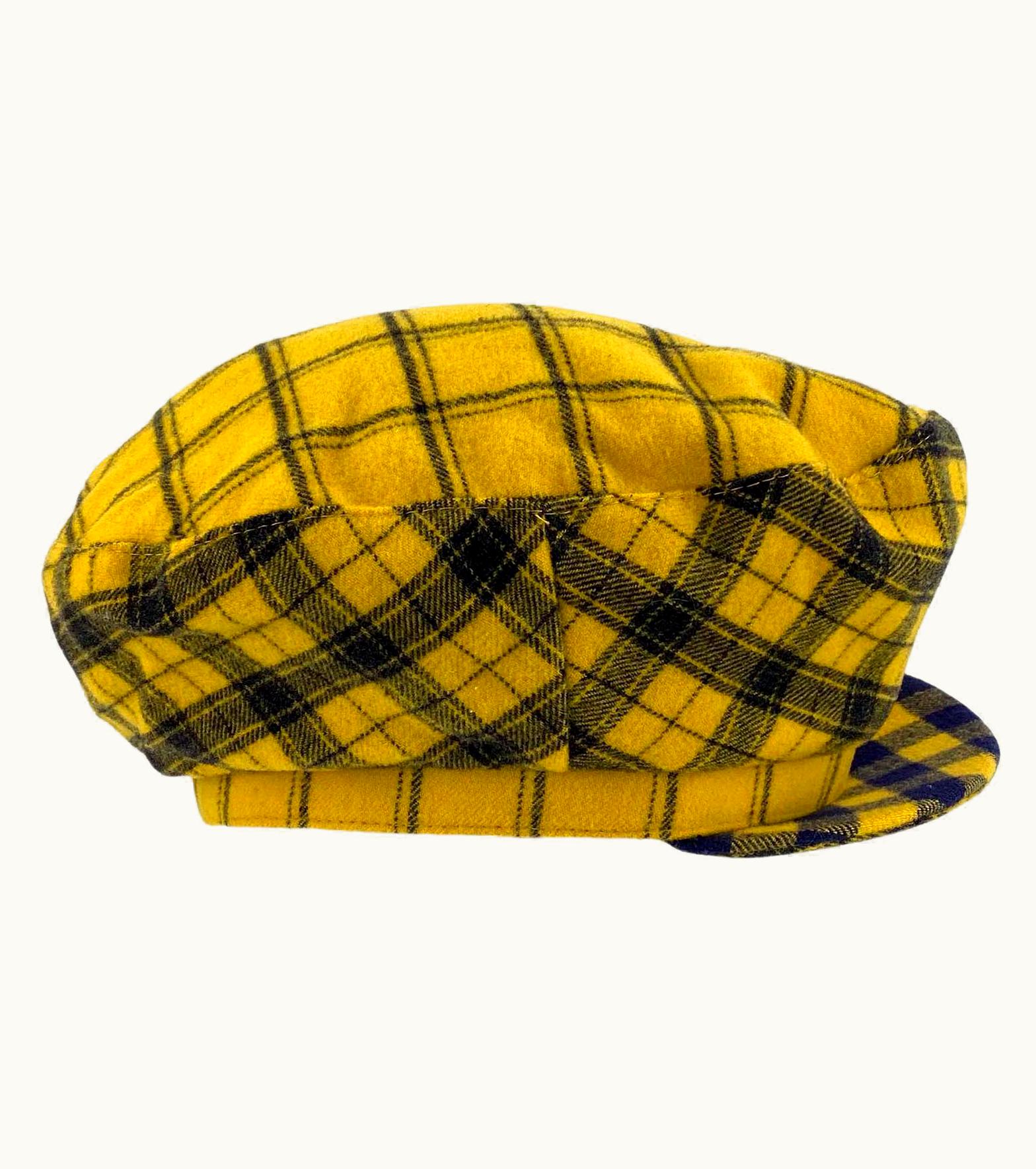 Gianni Versace Couture AW 1993 Gianni Versace Documented Yellow Check Flannel Paperboy Hat