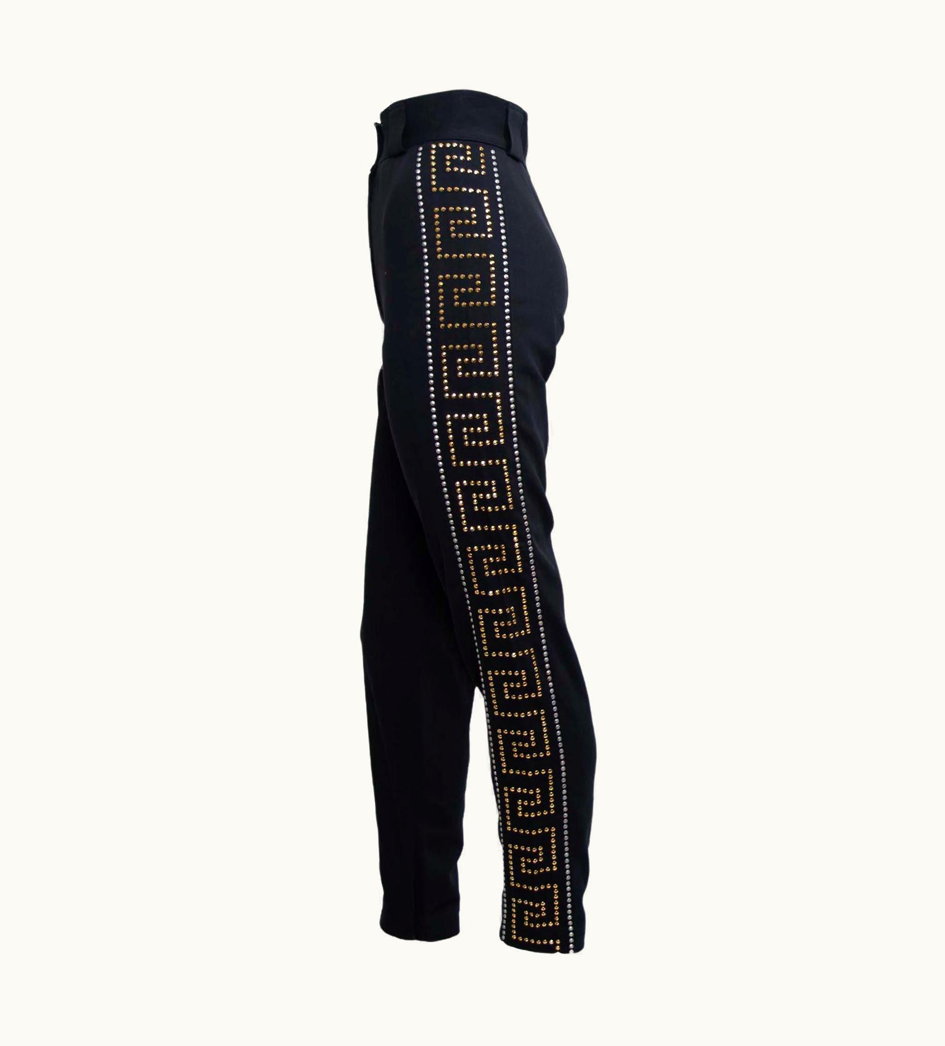 Gianni Versace Couture AW 1992 Gianni Versace 'Miss &m' Greek Key Studded High-Waisted Pants