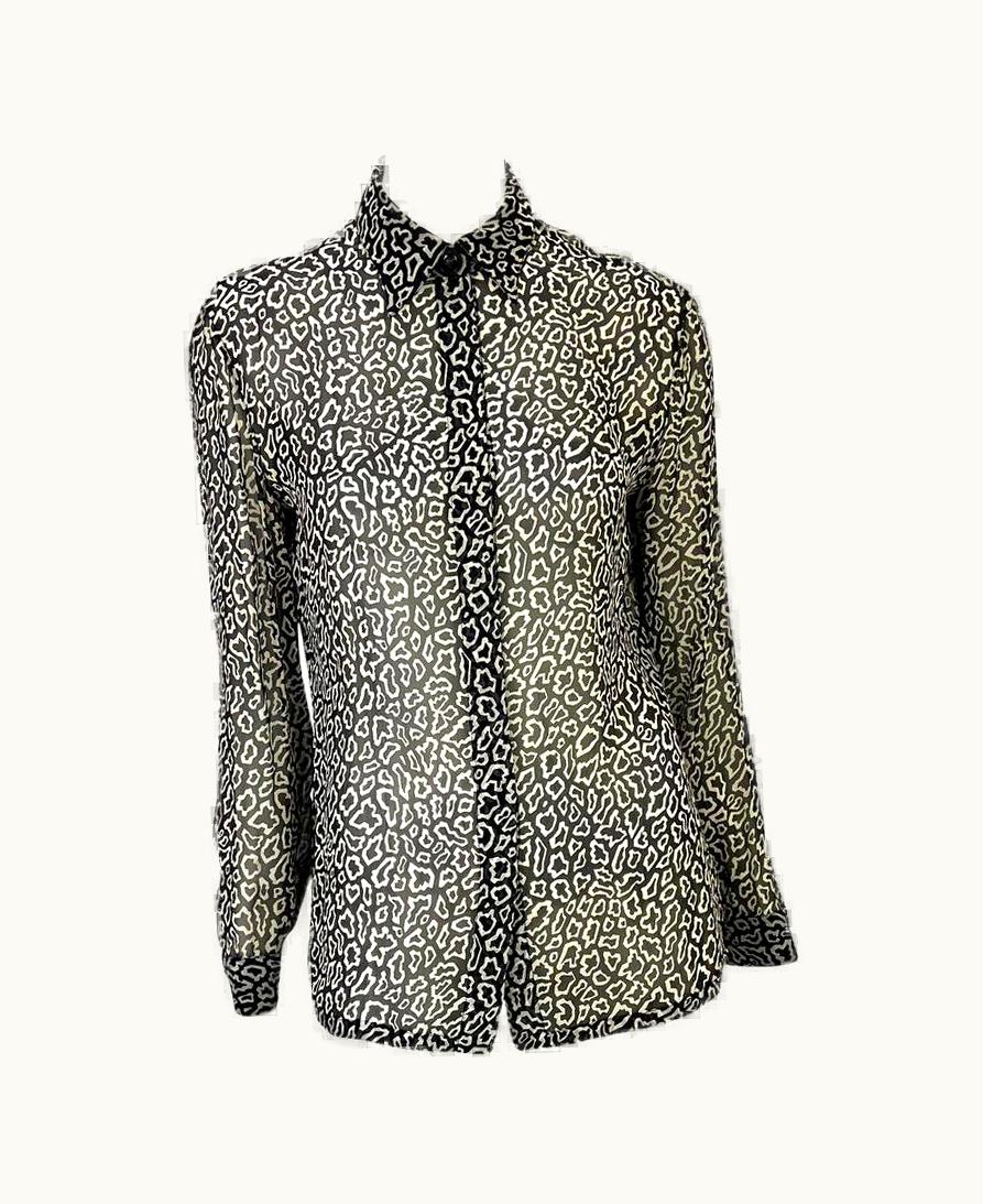 Gianni Versace Couture 1990s Gianni Versace Couture Black And White Animal Print Sheer Button Down Top