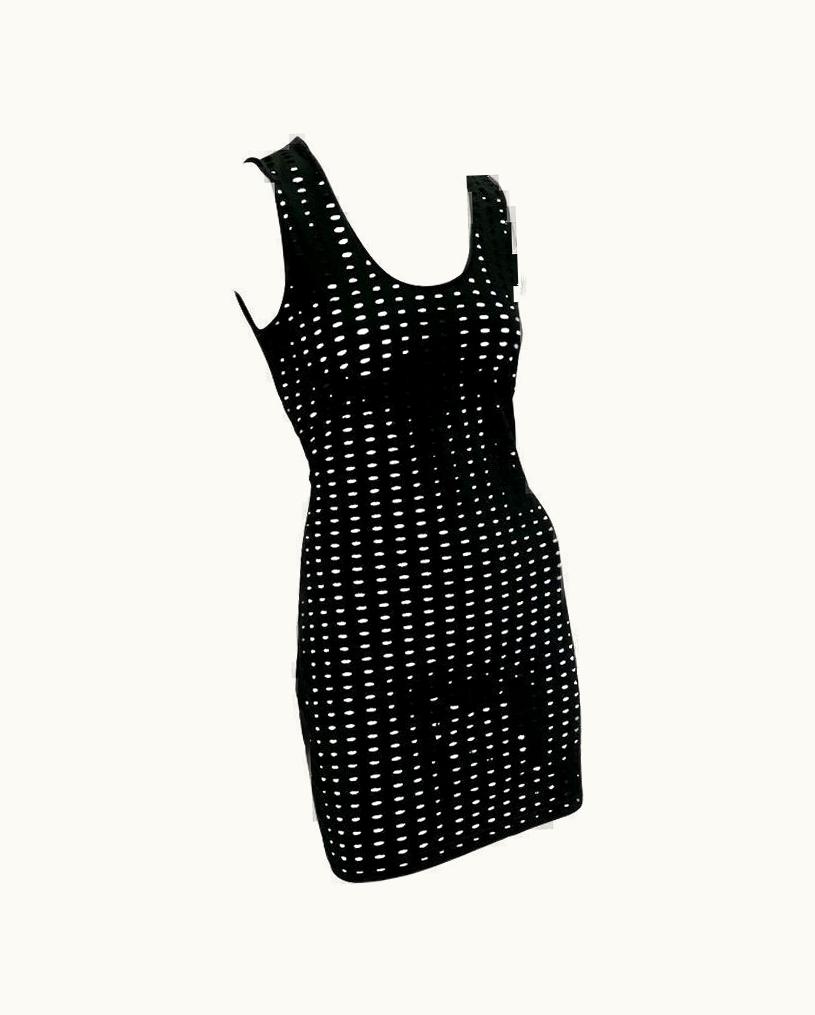 Gianni Versace Couture S/S 1994 Gianni Versace Couture Black Eyelet Stretch Sleeveless Dress