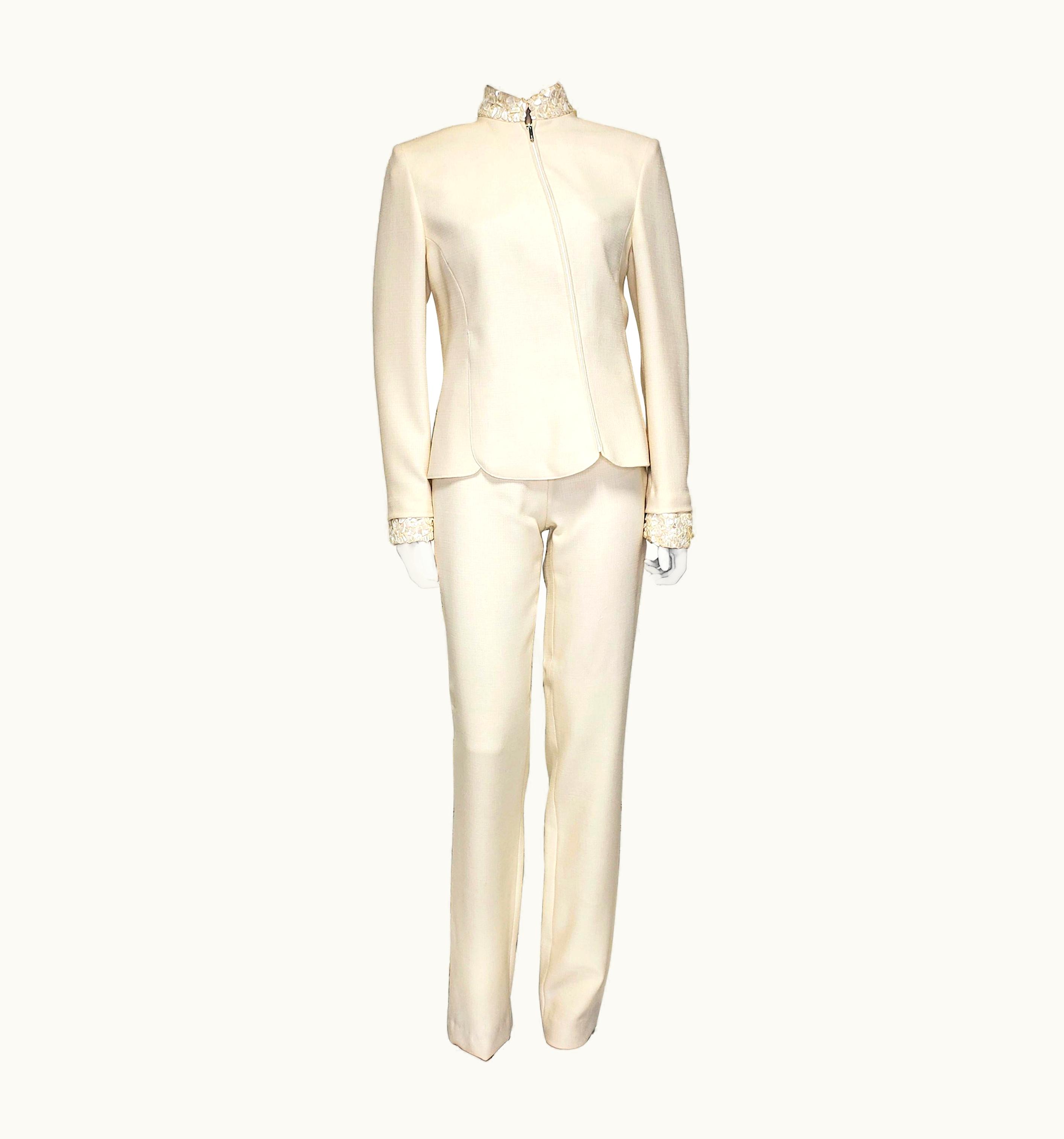 Gianni Versace Couture 90- Vintage Gianni Versace Couture Pant Suit With Pearls