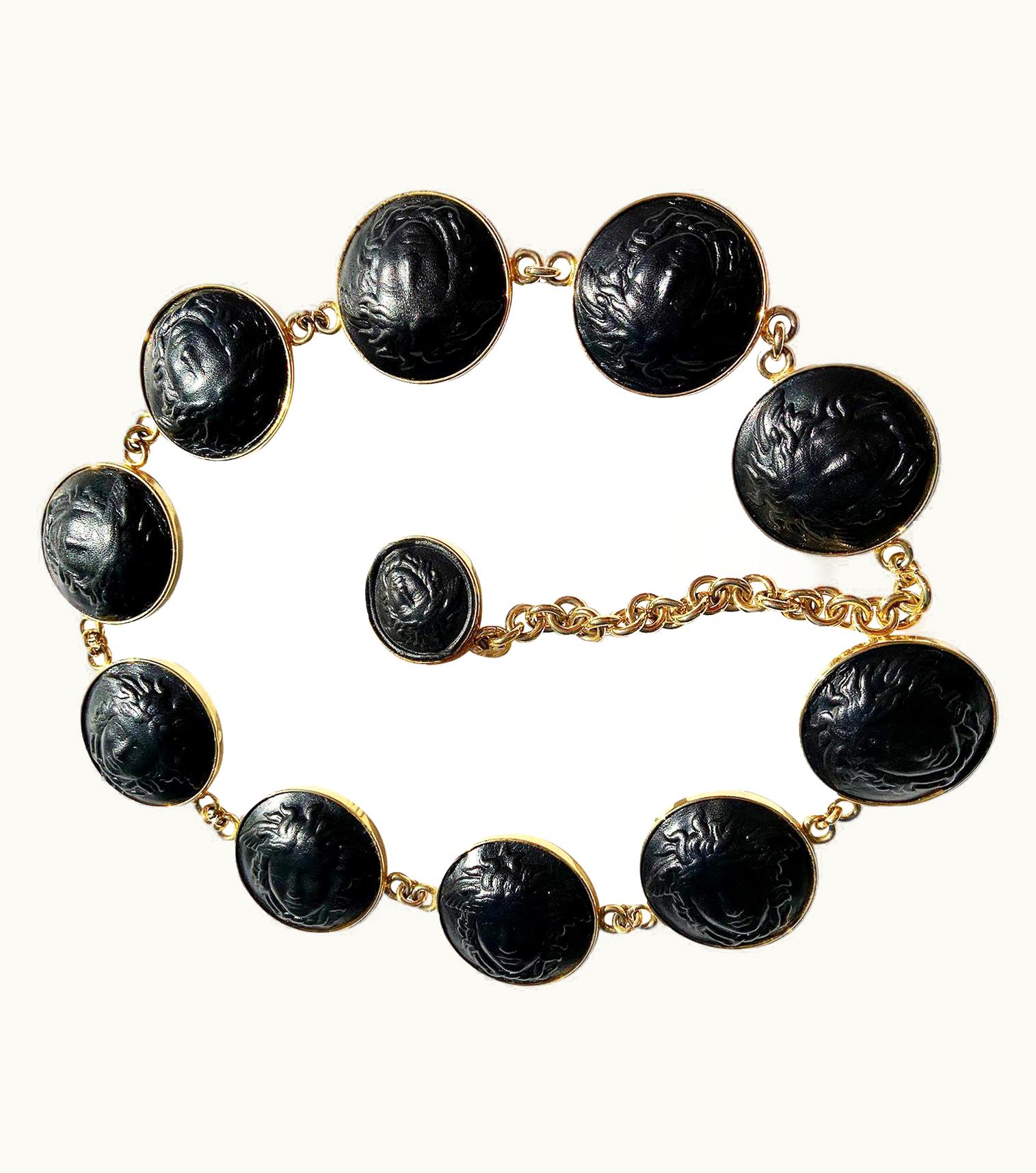Gianni Versace Couture Iconic & 1991 Gianni Versace Black Leather Gold Medusa Link Necklace S/S Belt