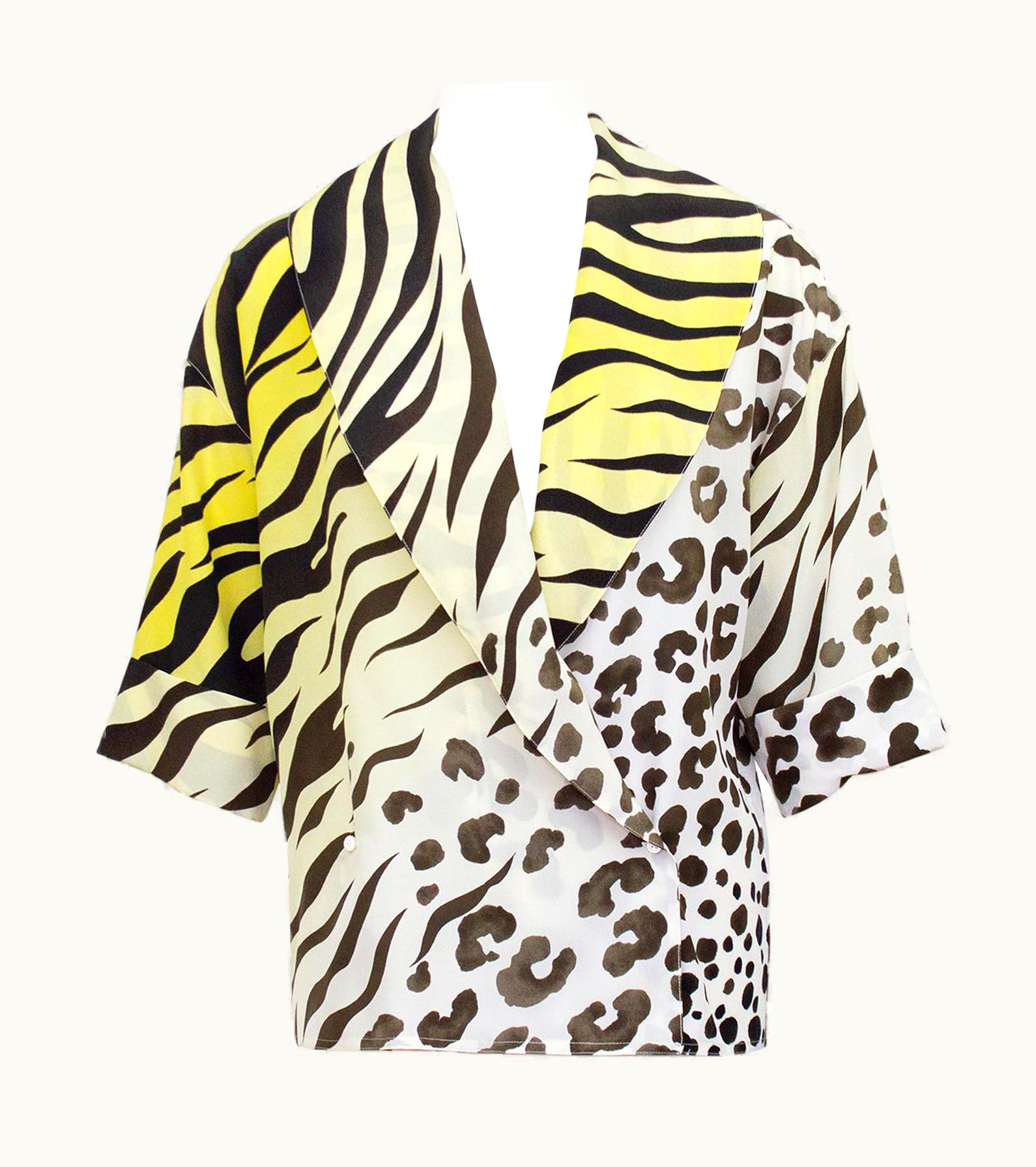 Gianni Versace Couture 1990s Gianni Versace Couture Leopard And Tiger Print Short Sleeve Blouse