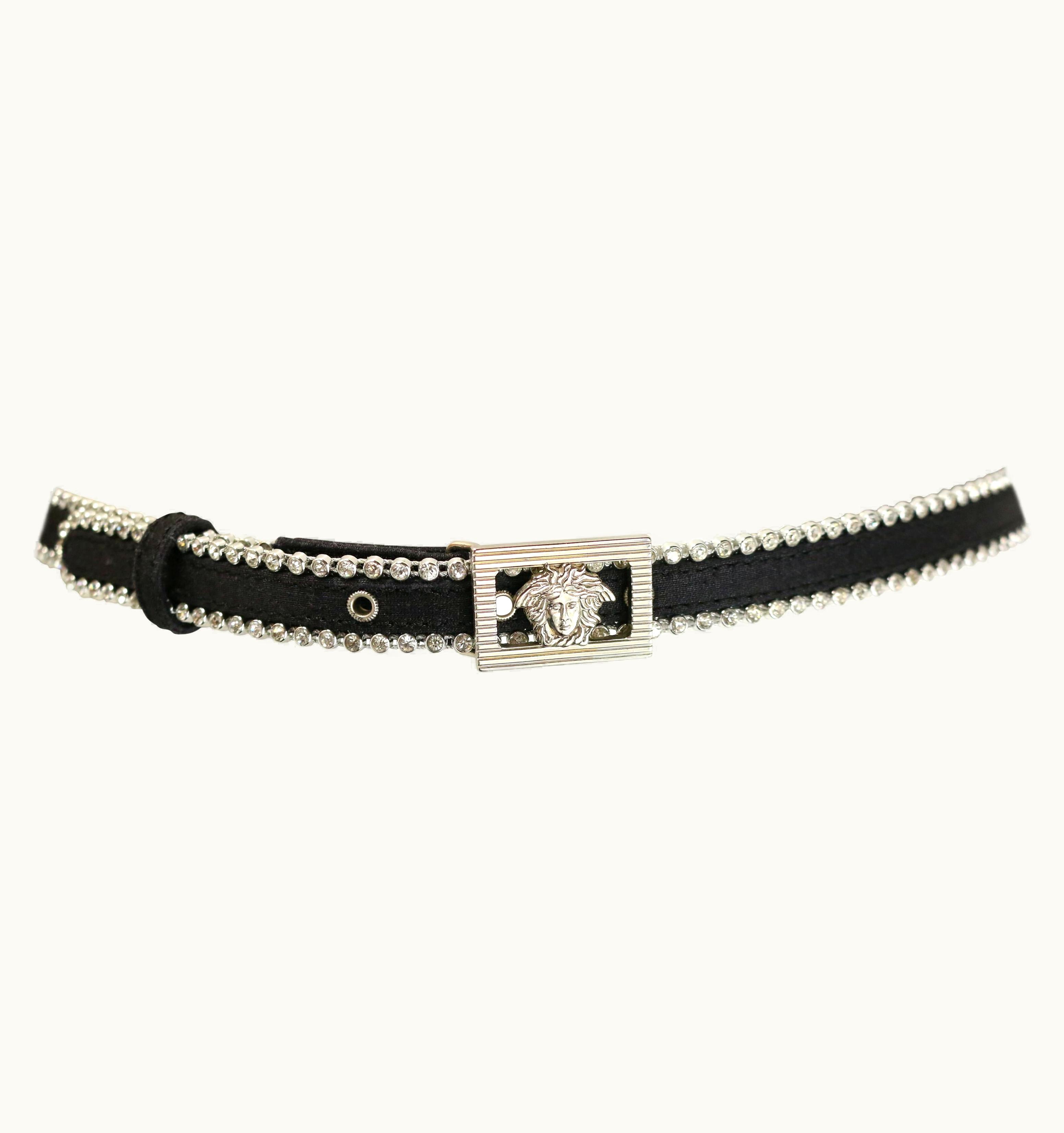 Gianni Versace Couture Gianni Versace Black Satin And Rhinestone With Medusa Buckle Belt
