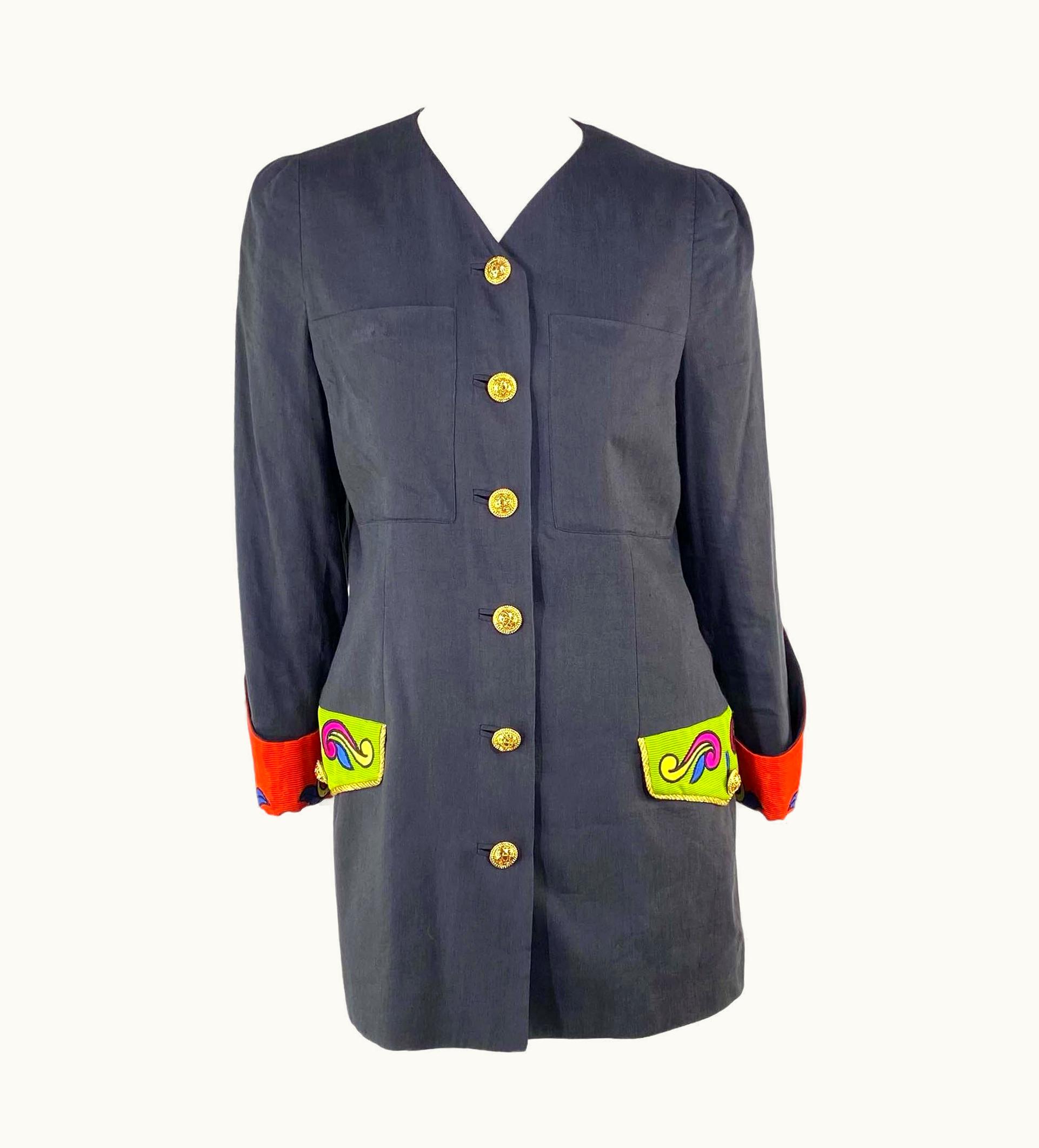 Gianni Versace Couture S/S 1991 Gianni Versace Couture Runway Colorful Baroque Cuff Blazer