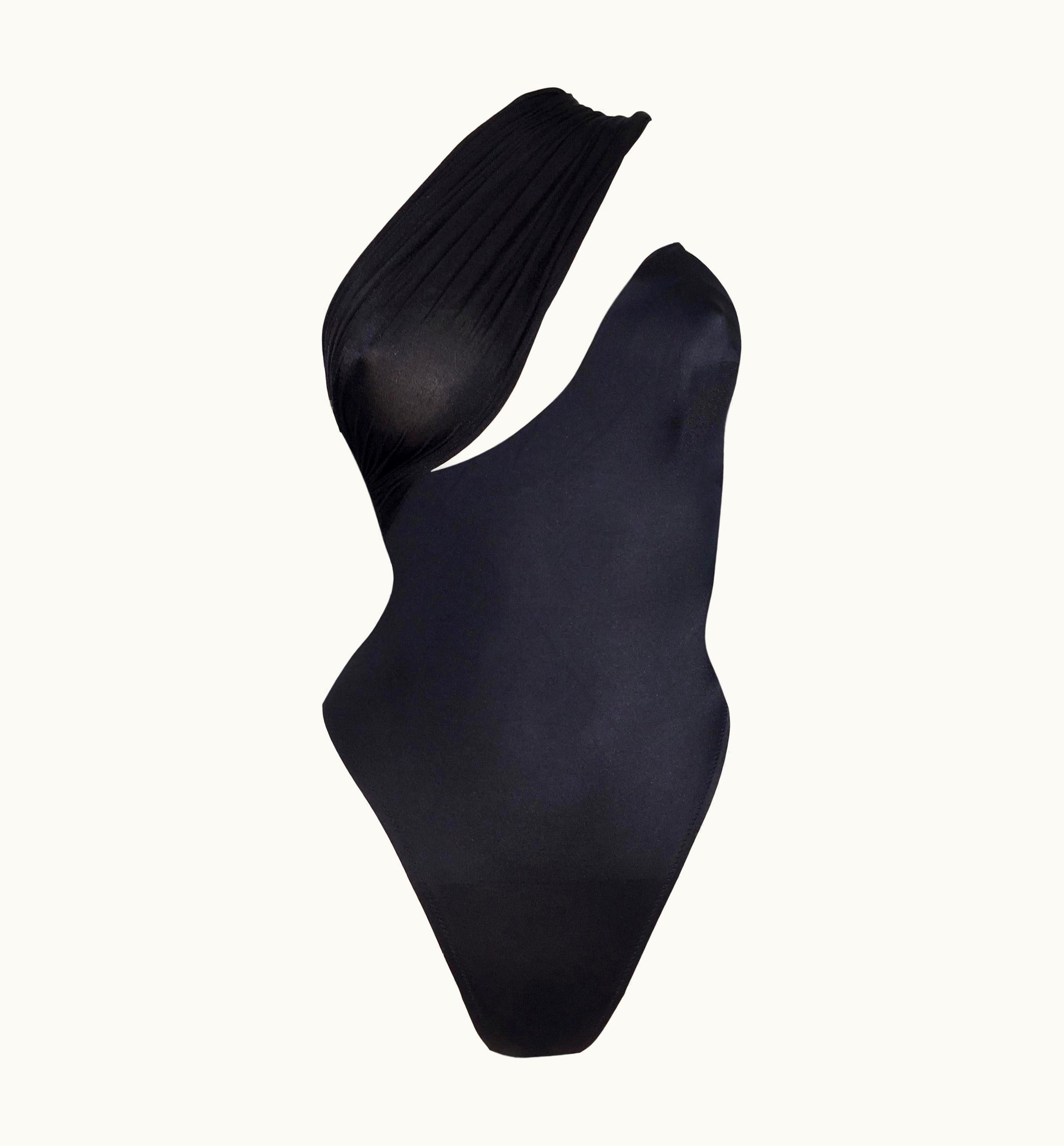 Gianni Versace Couture Vintage Nwt S/S 1991 Gianni Versace Black Grecian Plunging Bodysuit Swimsuit