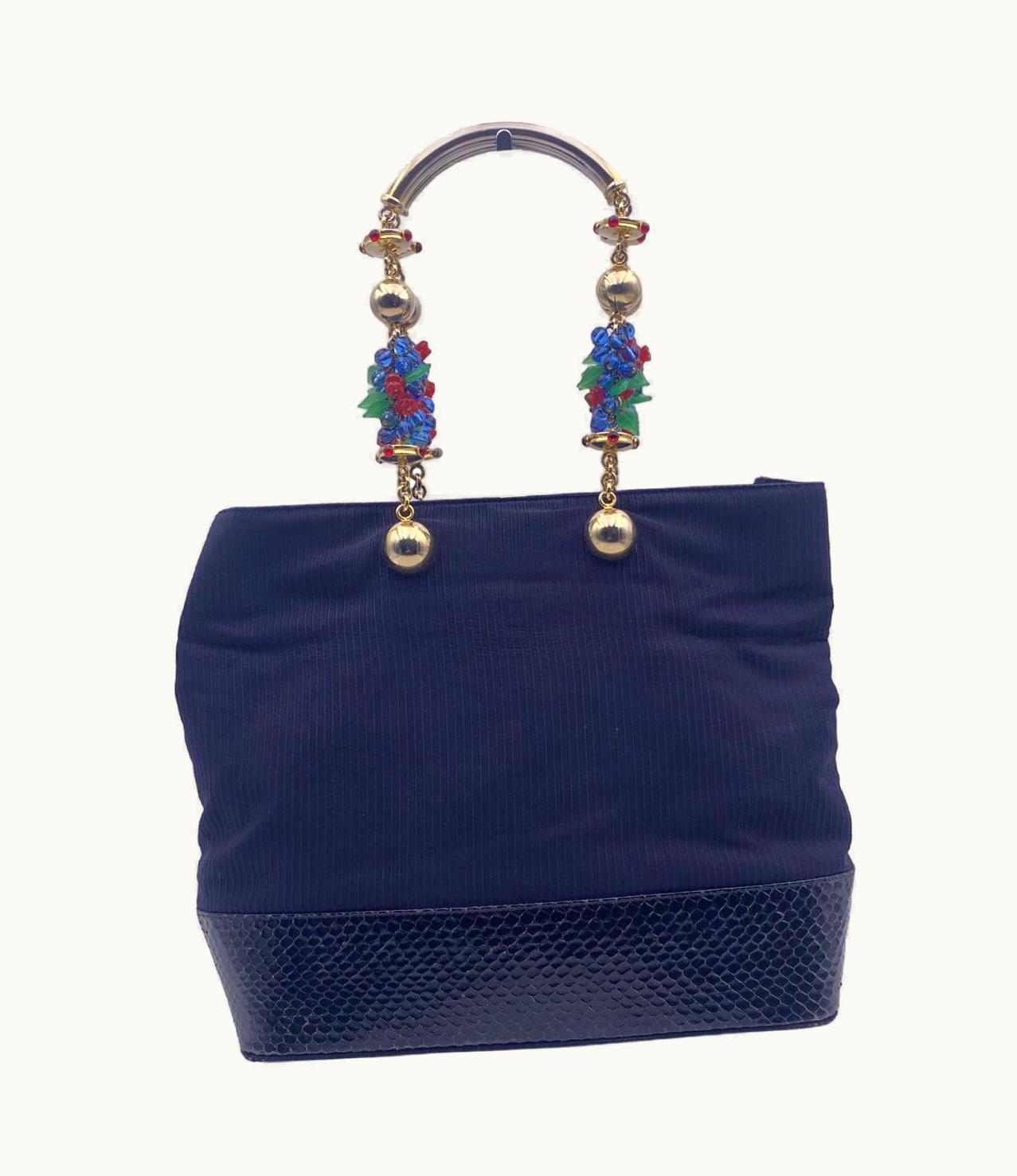 Gianni Versace Couture Gianni Versace Vintage 1991 Andy Warhol Blue Beaded Metal Handle Bag
