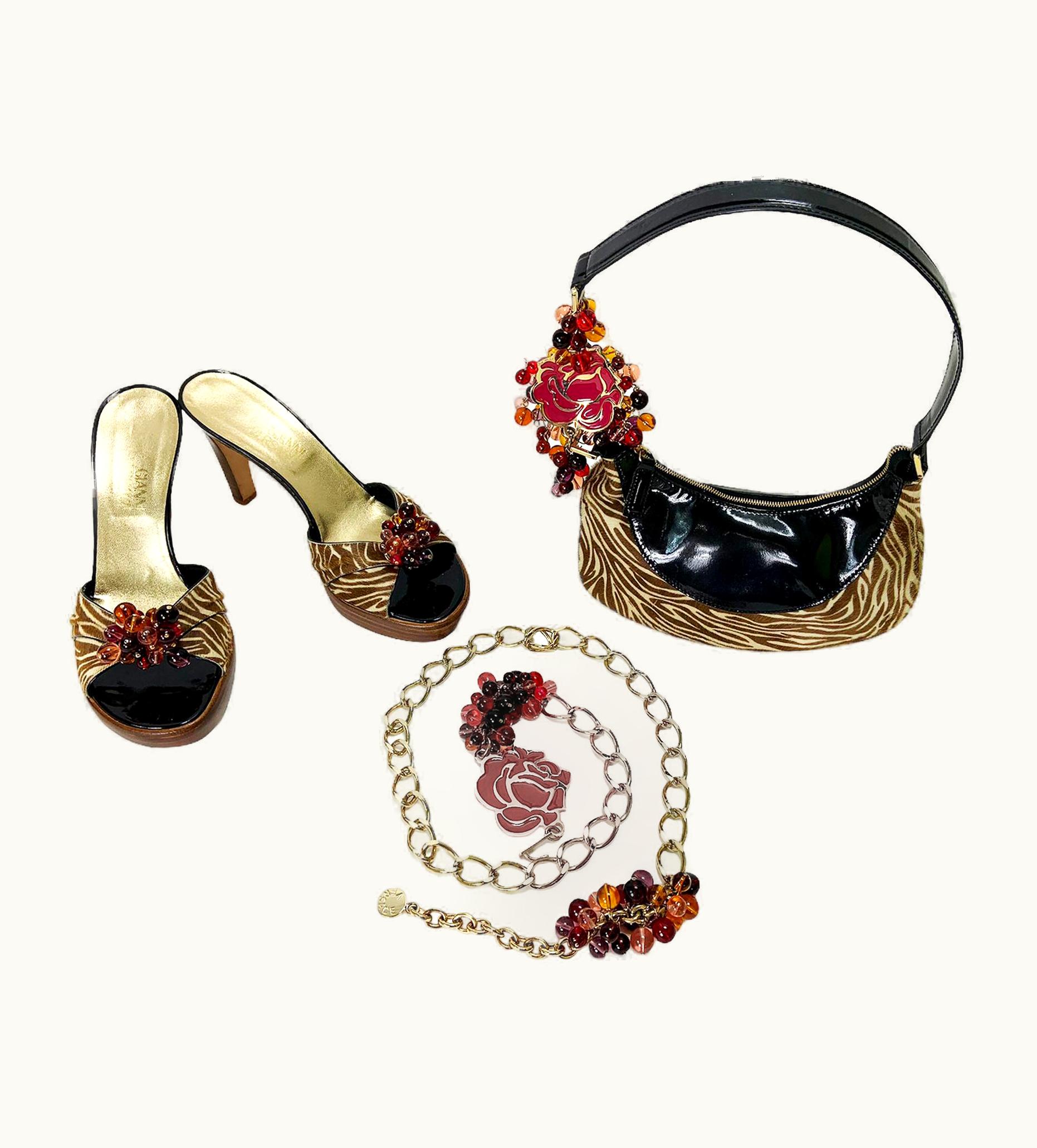 Gianni Versace Couture Vintage Gianni Versace S/S 1991 Matching Jeweled 3 Pc Set - Bag + Belt + Shoes