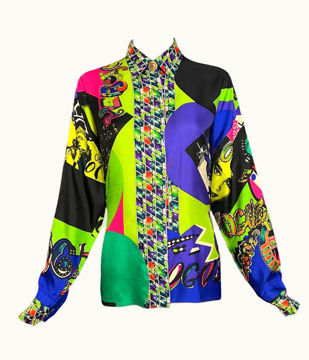 Gianni Versace Couture S/S 1991 Gianni Versace Vogue Pop Art Printed Silk Shirt