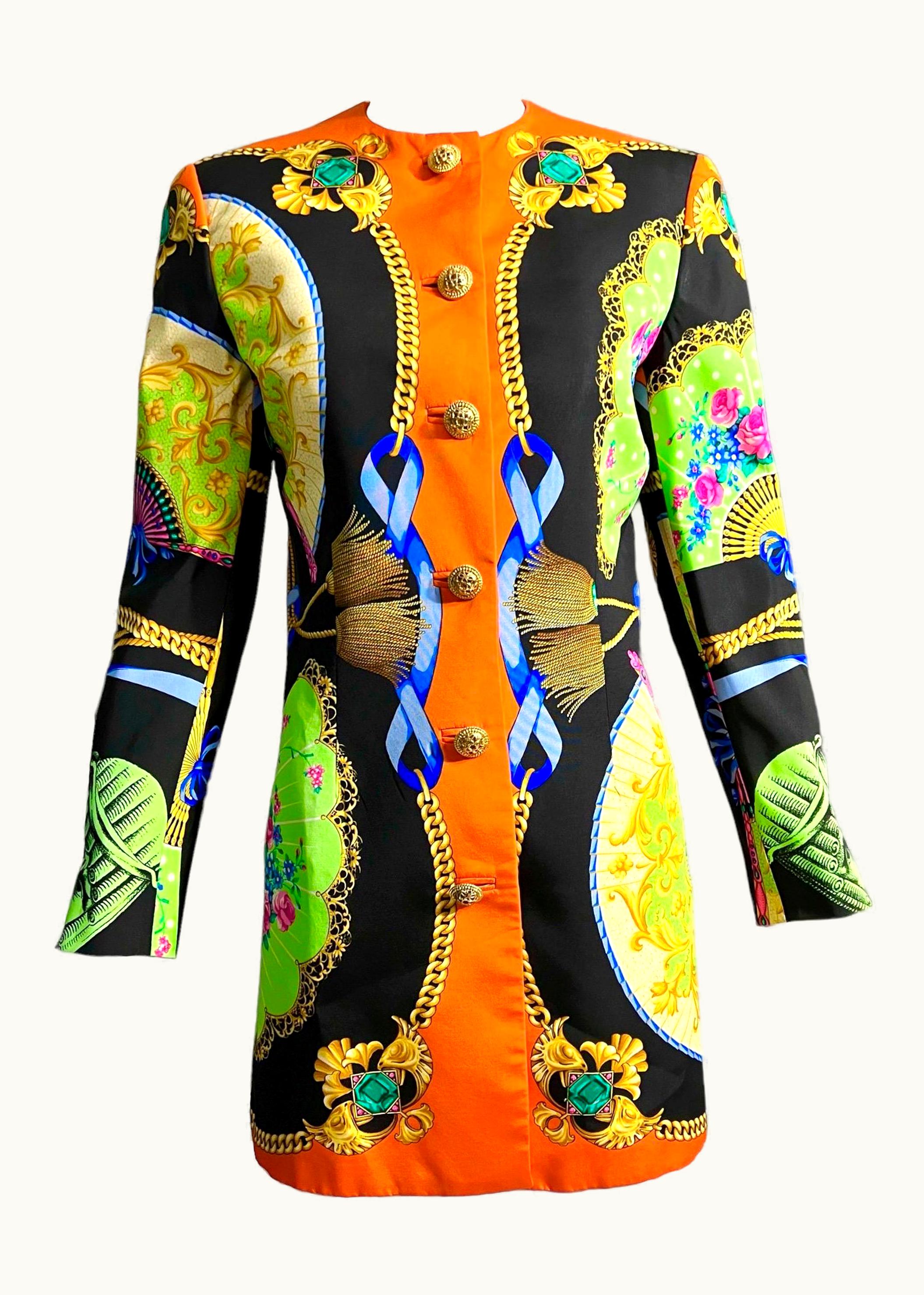 Gianni Versace Couture S/S 1991 Gianni Versace Couture Ventagli Atelier Printed Silk Jacket
