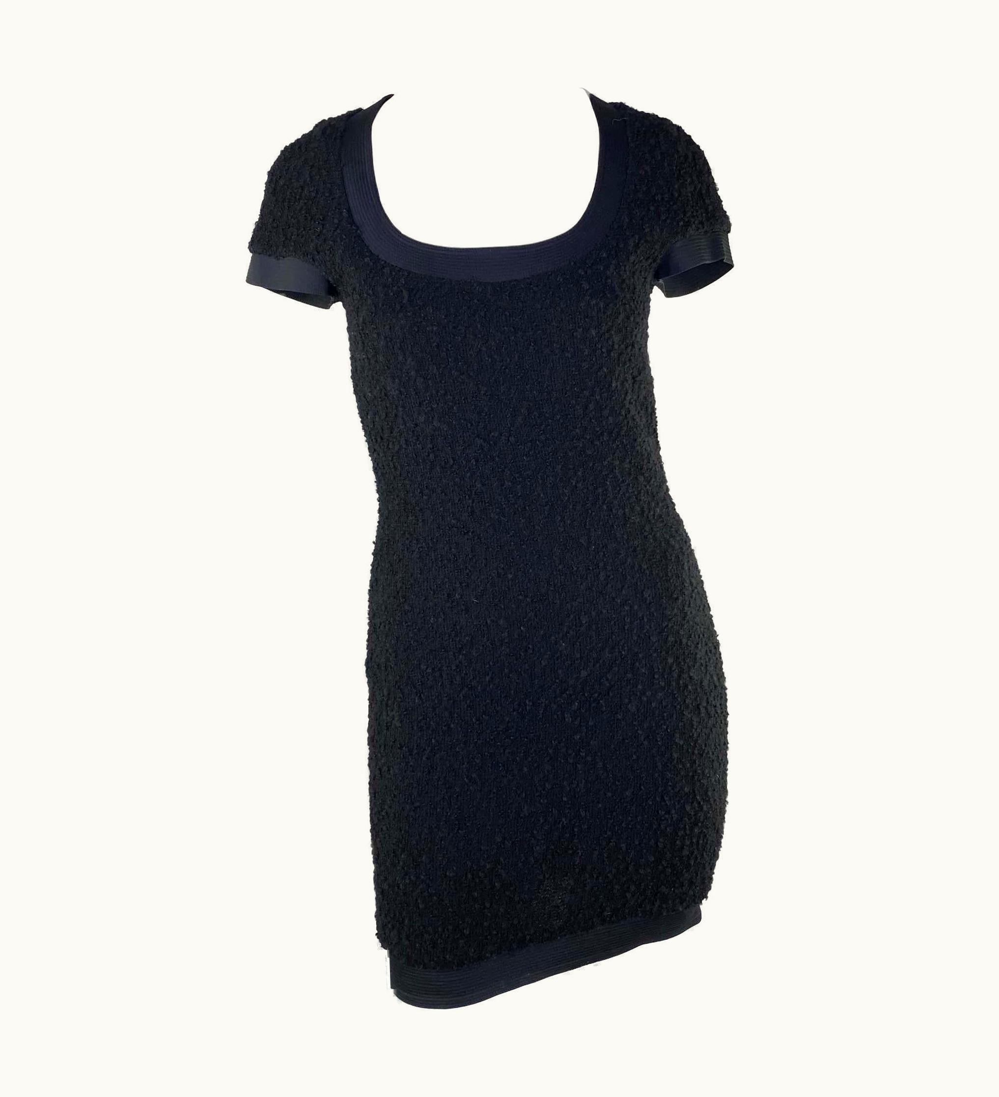 Gianni Versace Couture AW 1991 Gianni Versace Couture Runway Black Stretch Bouclé Wool Mini Dress Lbd