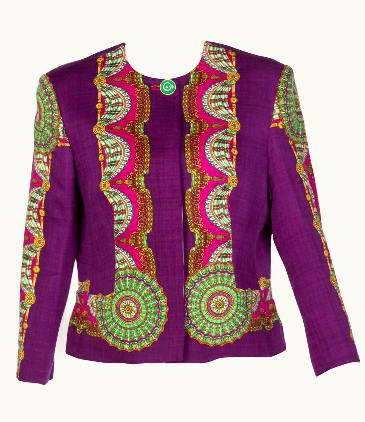 Gianni Versace Couture Purple Green Print Jacket, 1990s UZ0578587