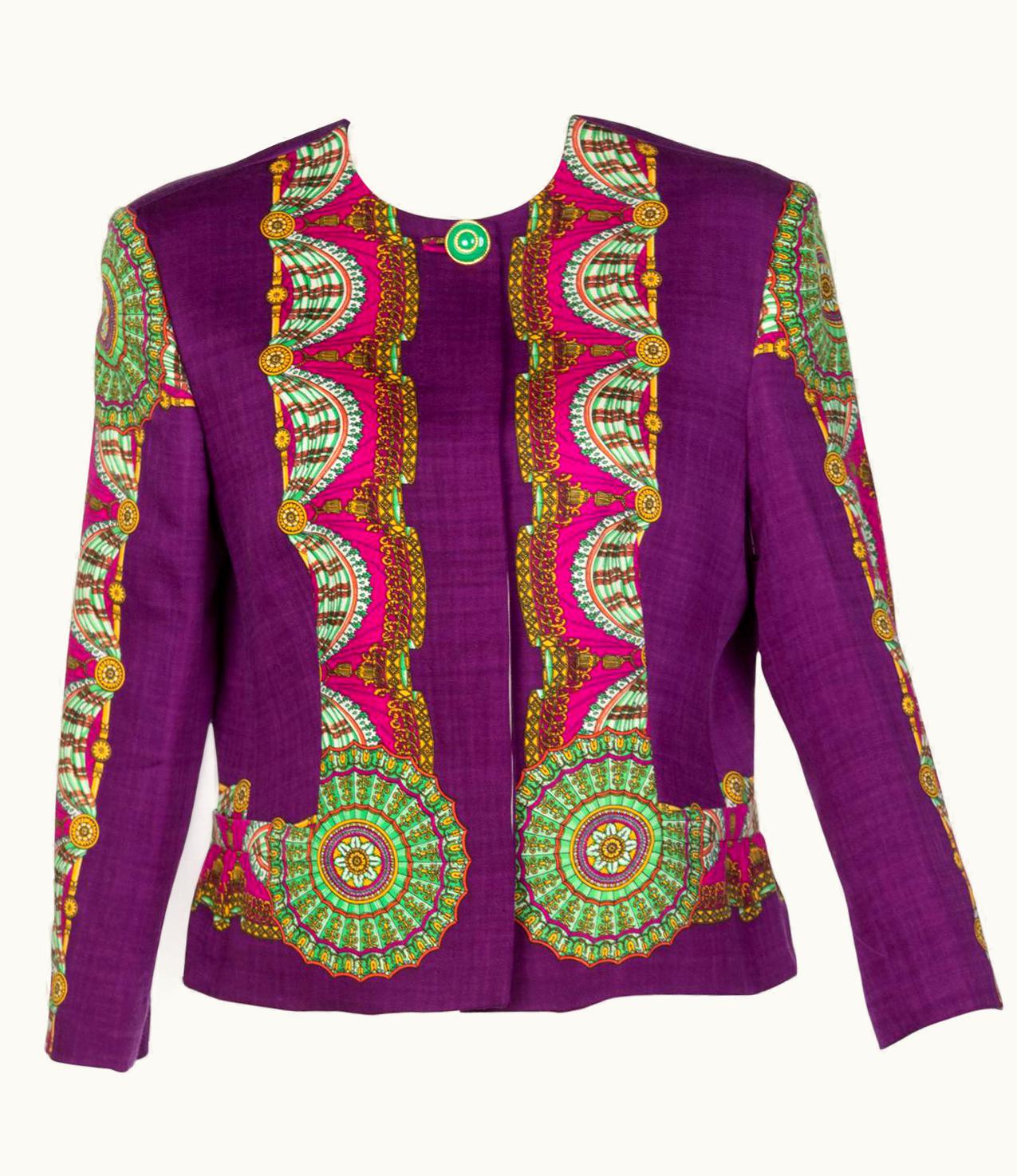 Gianni Versace Couture Purple Green Print Jacket, 1990s UZ0578589