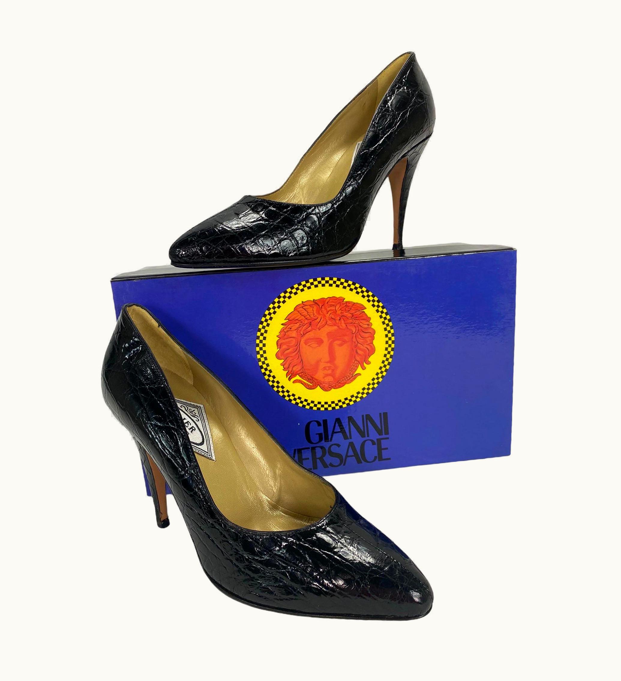 Versace 1991 Vintage Versace Atelier Black Crocodile Shoes