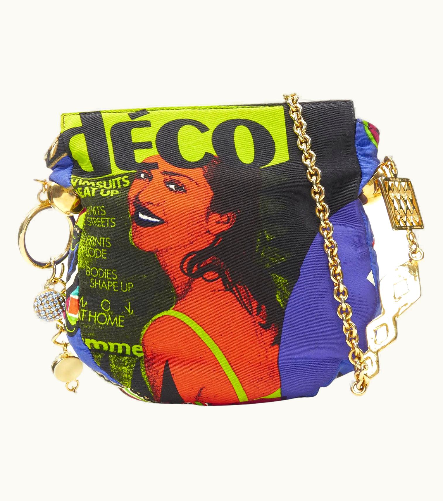 Gianni Versace Couture Vintage Gianni Versace 1991 Vogue Pop Art Magazin Crystal Charm Crossbody Bag