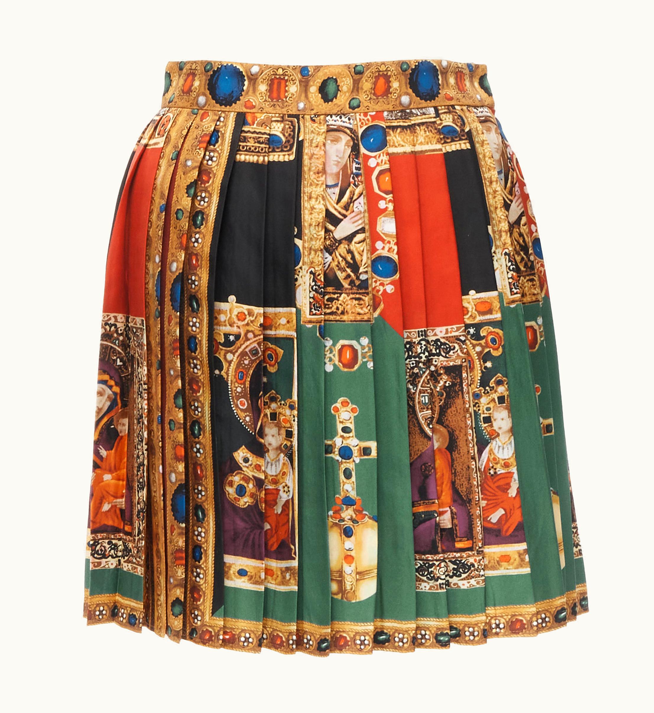 Versace 2018 Tribute Icons 1991 Runway Byzantine Print Pleated Mini Skirt