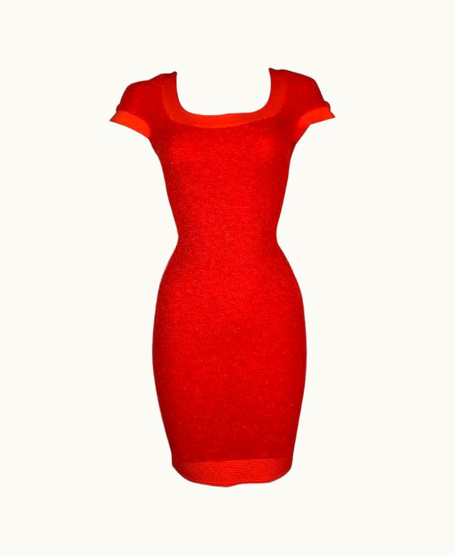 Gianni Versace Couture Vintage AW 1991 Gianni Versace Runway Stretchy Orange Boucle Mini Dress