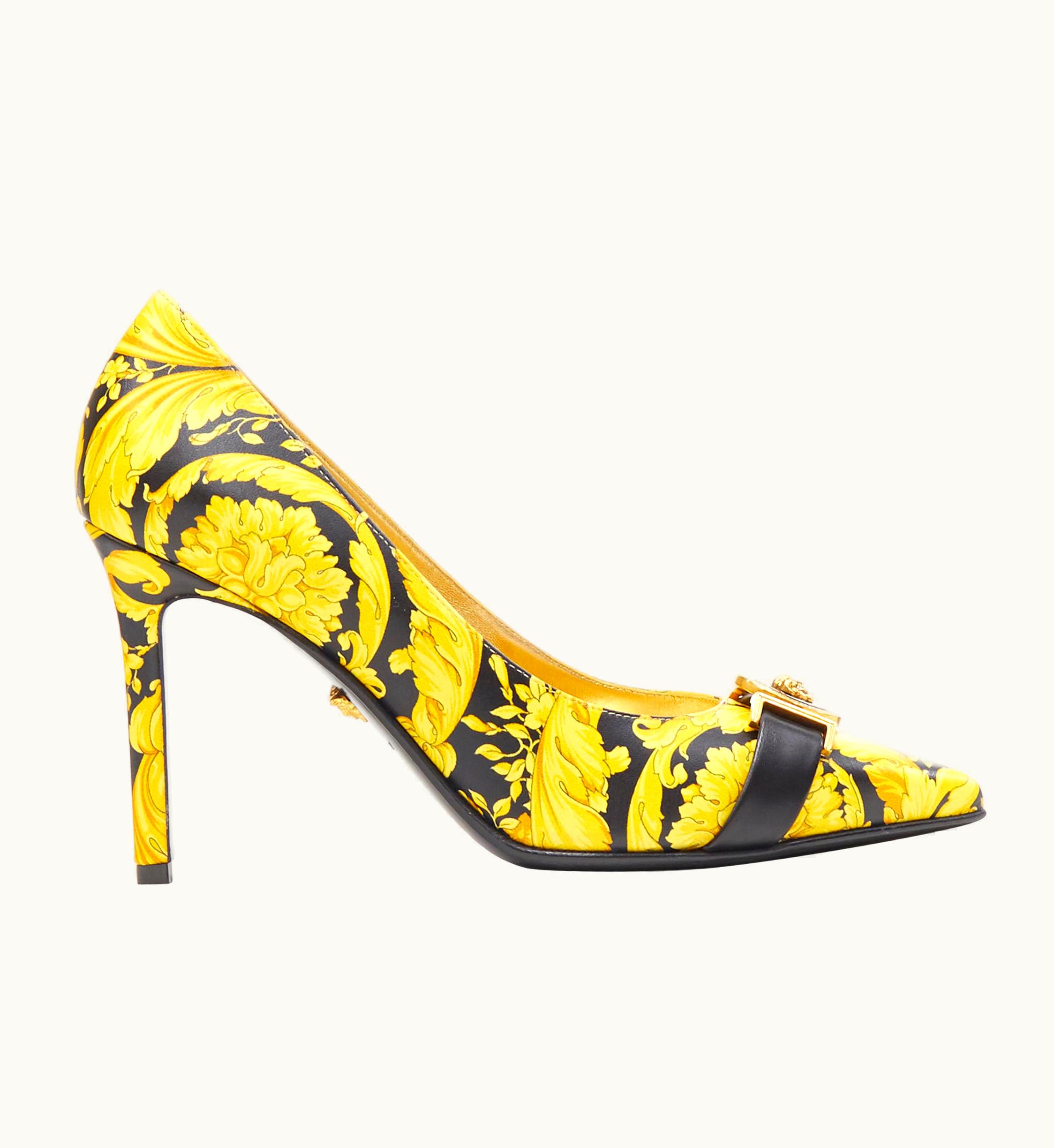 Versace Tribute Baroque 1992 Hibiscus Barocco Medusa Strap Leather Heel