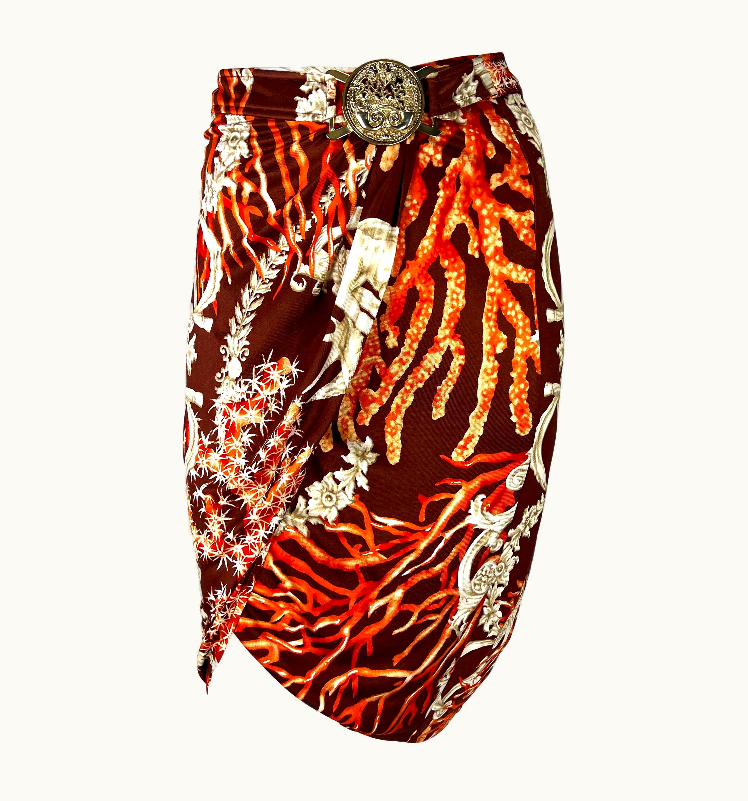 Versace S/S 2005 Versace By Donatella Tresor La Mer Viscose Coral Medallion Belt Skirt