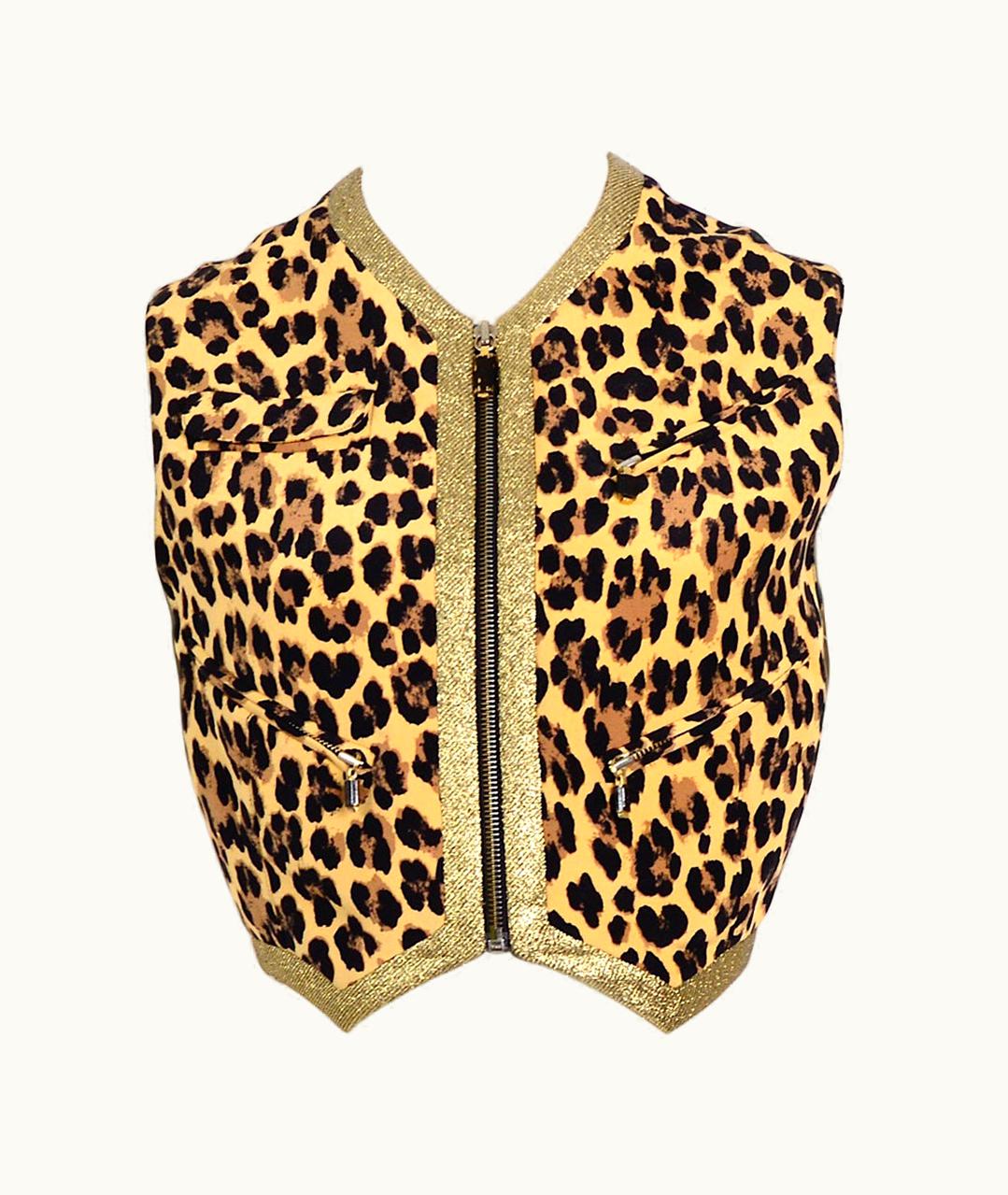 Gianni Versace Couture Runway S/S 1992 Documented Silk Leopard & Gold Lurex Vest