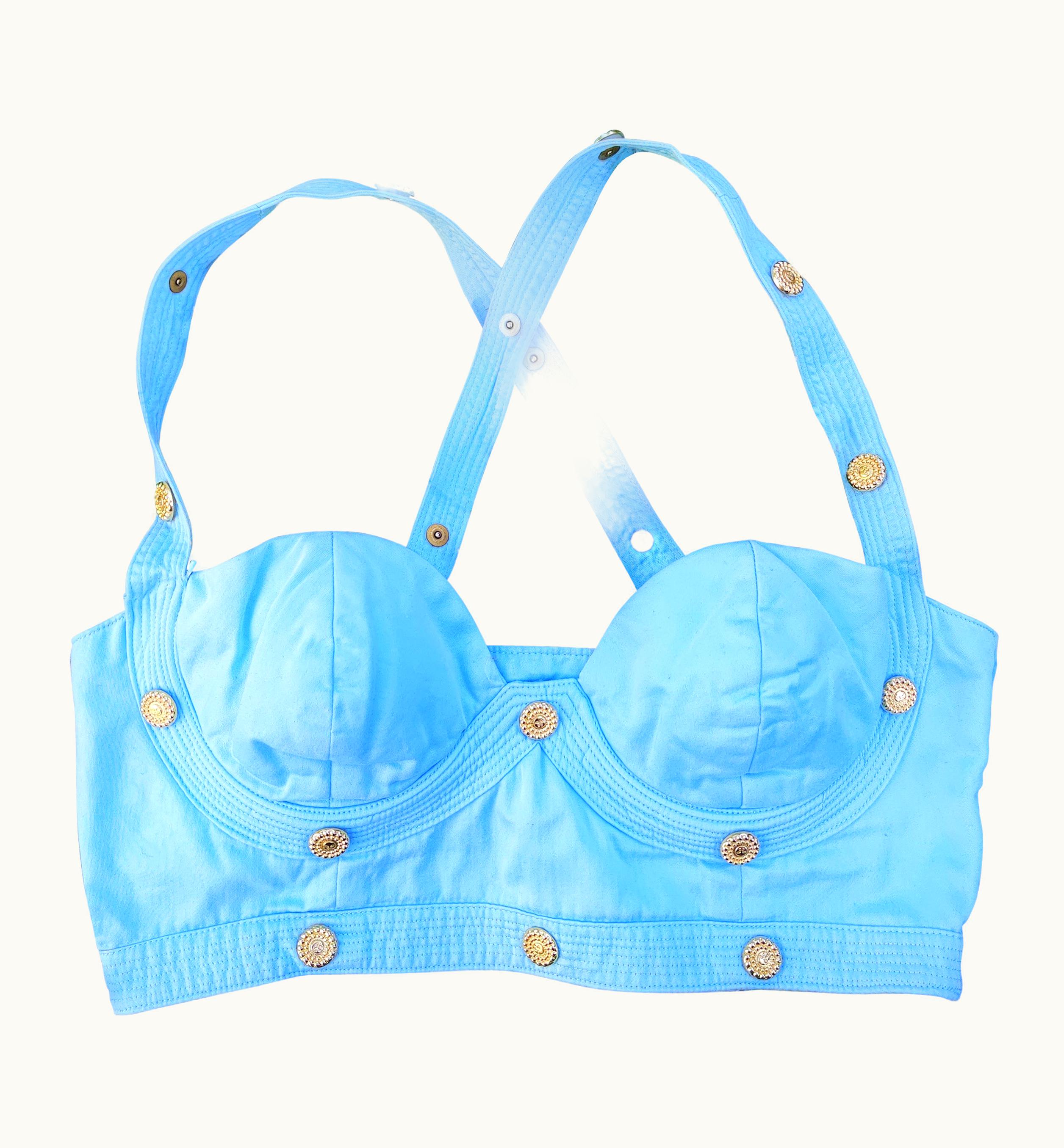 Gianni Versace Couture Blue Gold Medusa Straps &m AW 1992 Bondage Crop Top Bra