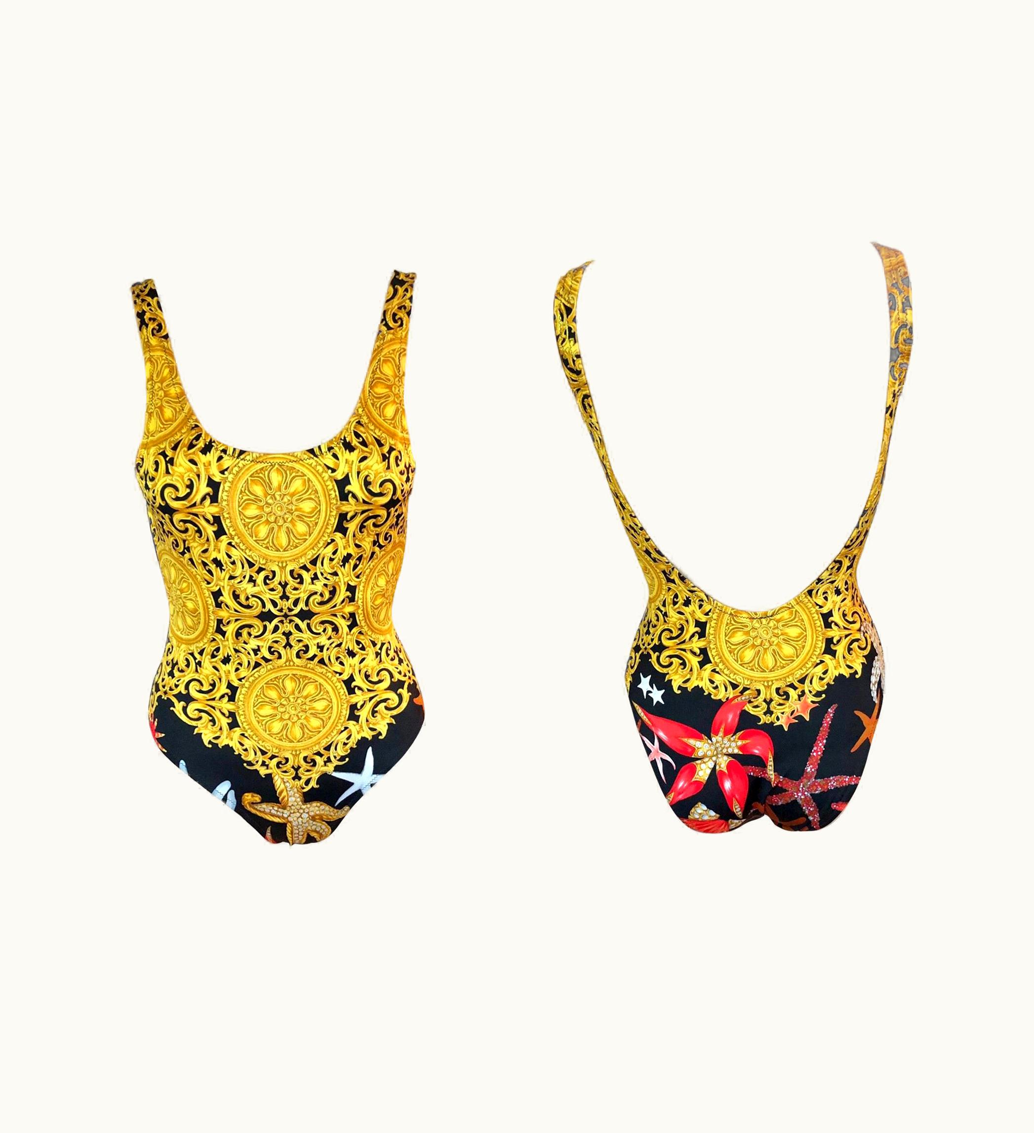 Gianni Versace Couture Gianni Versace S/S 1992 Baroque Seashell Backless Bodysuit Swimwear Swimsuit
