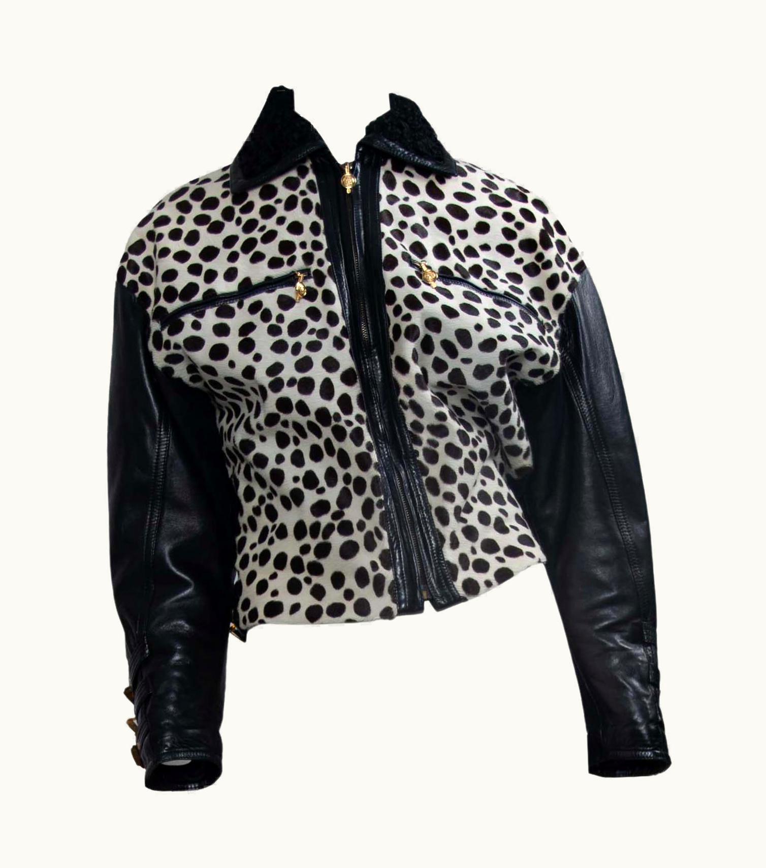 Gianni Versace Couture AW 1992 Gianni Versace 'Miss &m' Bondage Dyed Pony Hair Leather Jacket Medusa