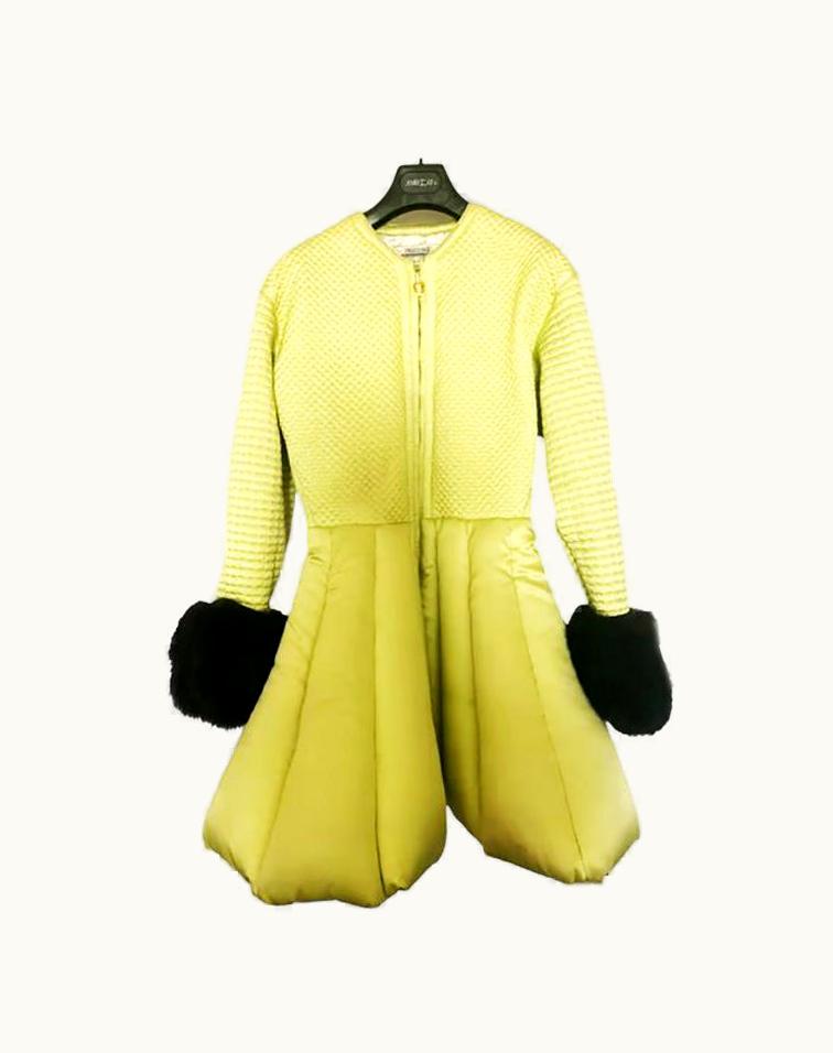 Gianni Versace Couture Vintage Gianni Versace Quilted Lime Puffer Coat With Fur