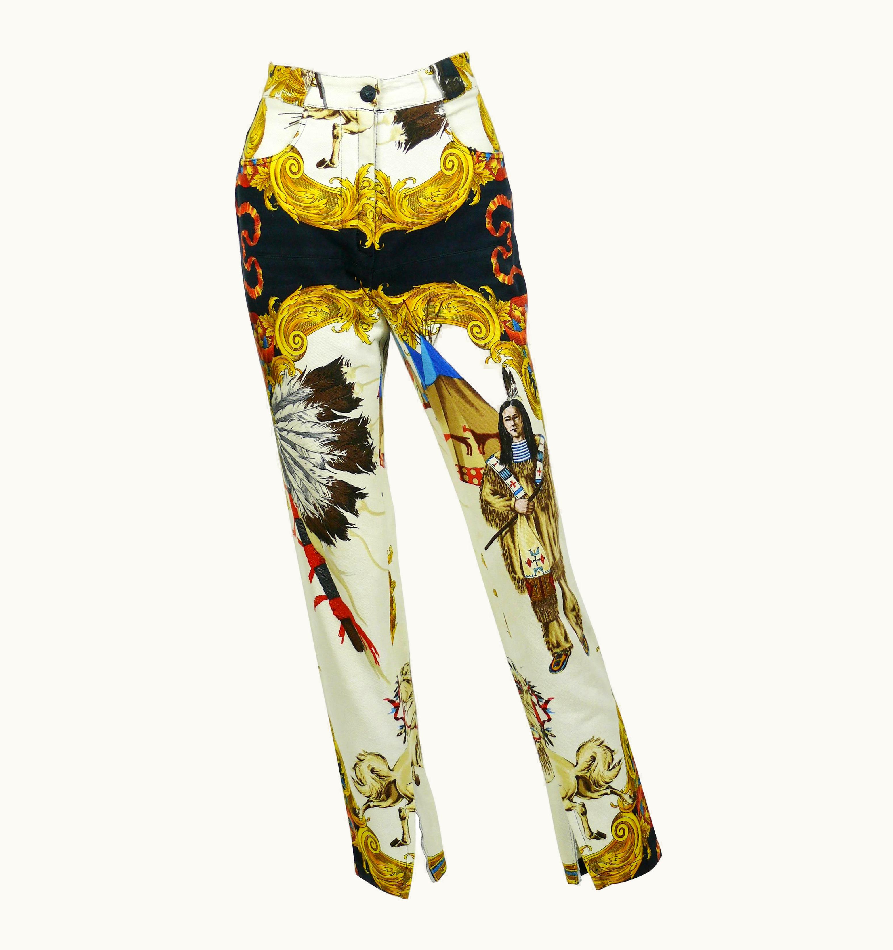 Gianni Versace Couture Native American Print Cotton Denim Jeans, F S/S W 92 S/S