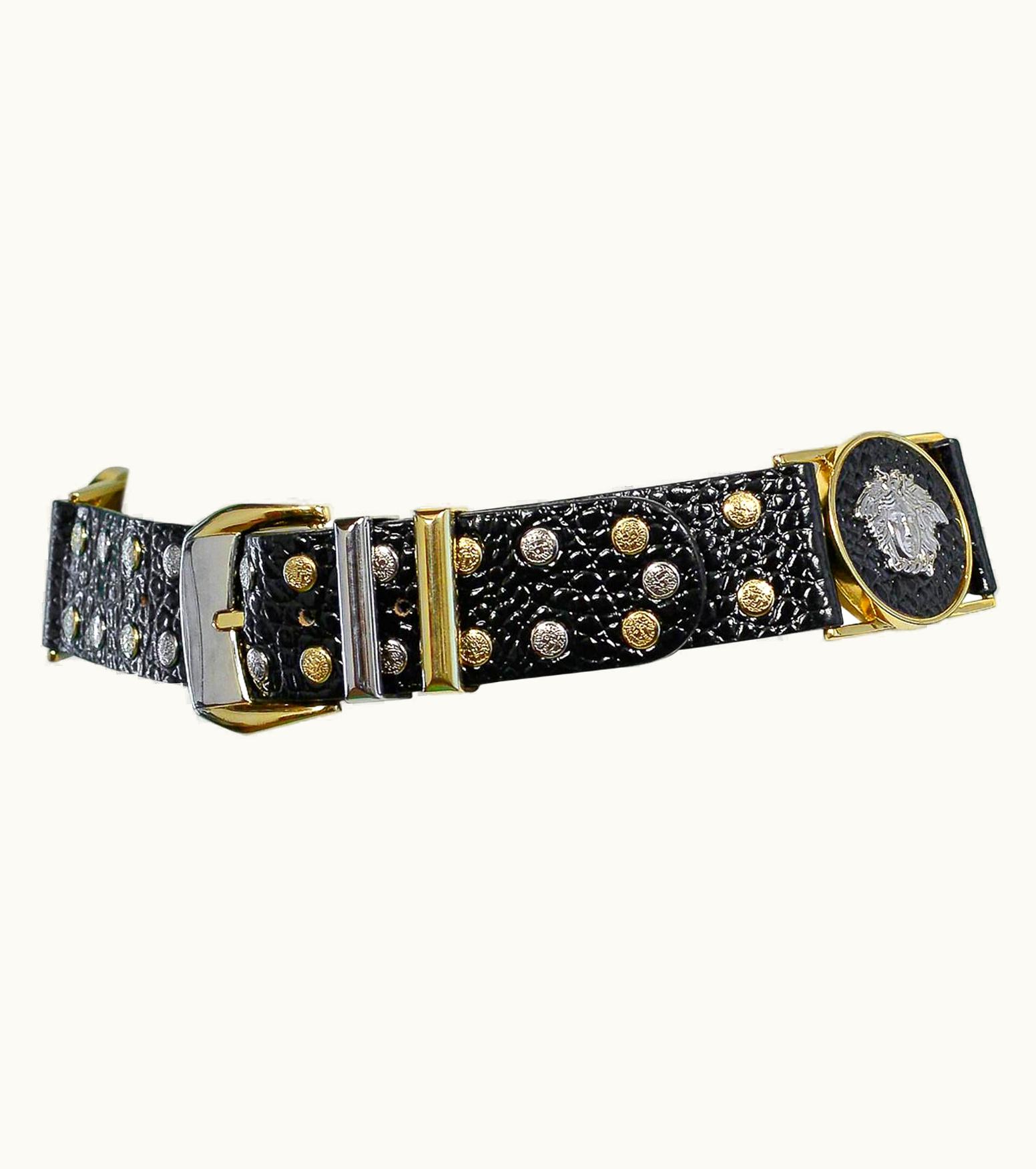 Gianni Versace Couture Vintage Gianni Versace 1992 Black Medusa & Embossed Leather Belt
