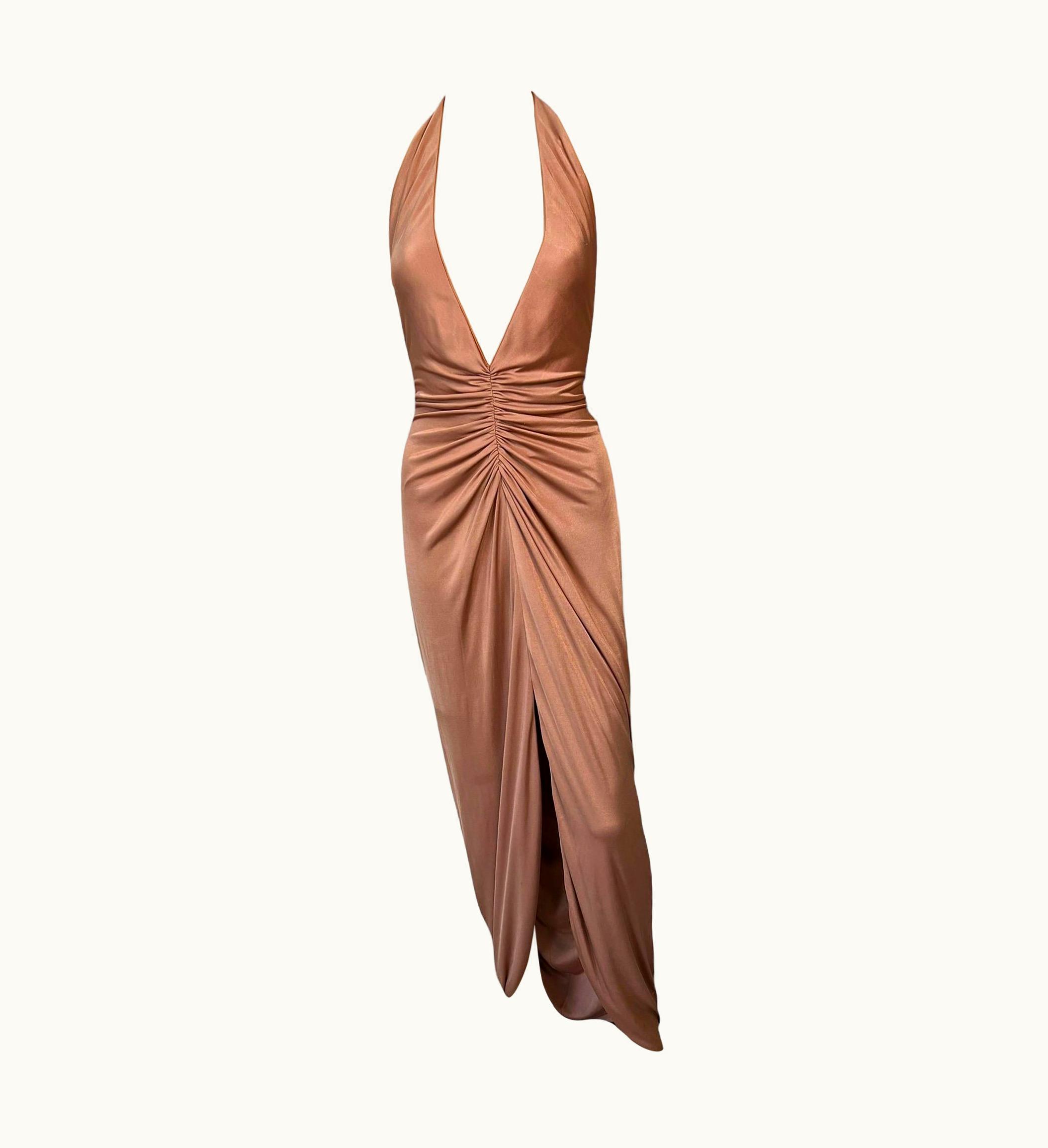 Versace S/S 2005 Runway Plunging Hi-Low Ruched Open Back Evening Dress Gown UZ0578656