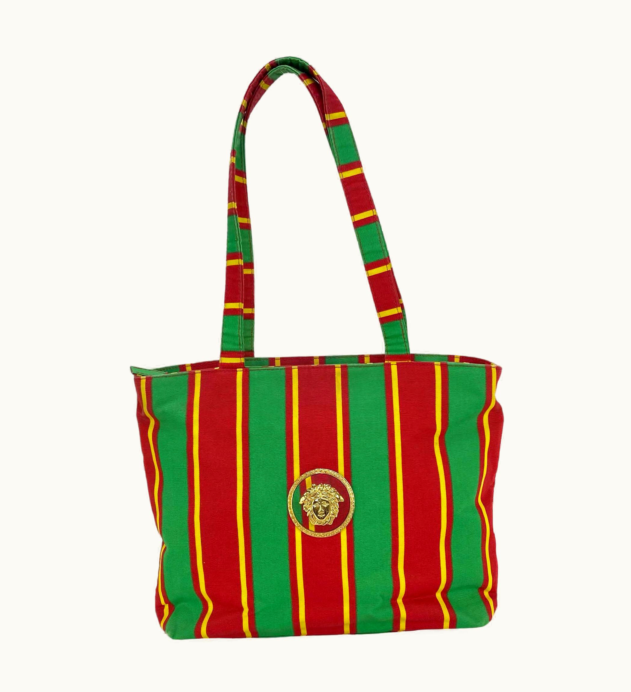 Gianni Versace Couture S/S 1993 Gianni Versace Couture Stripped Medusa Medallion Canvas Tote Runway