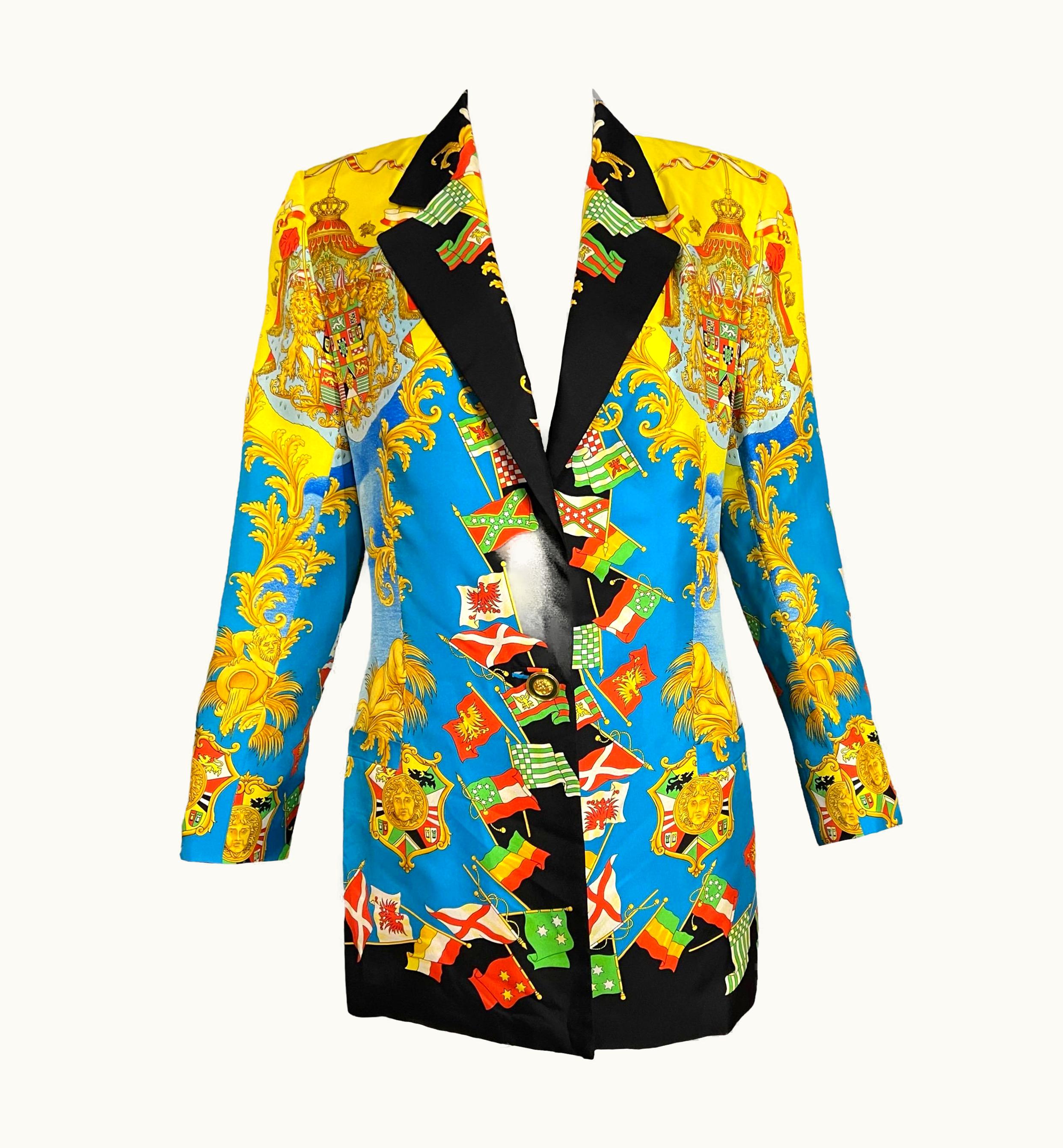 Gianni Versace Couture S/S 1993 Gianni Versace Baroque Flags Silk Blazer Jacket Miami Collection