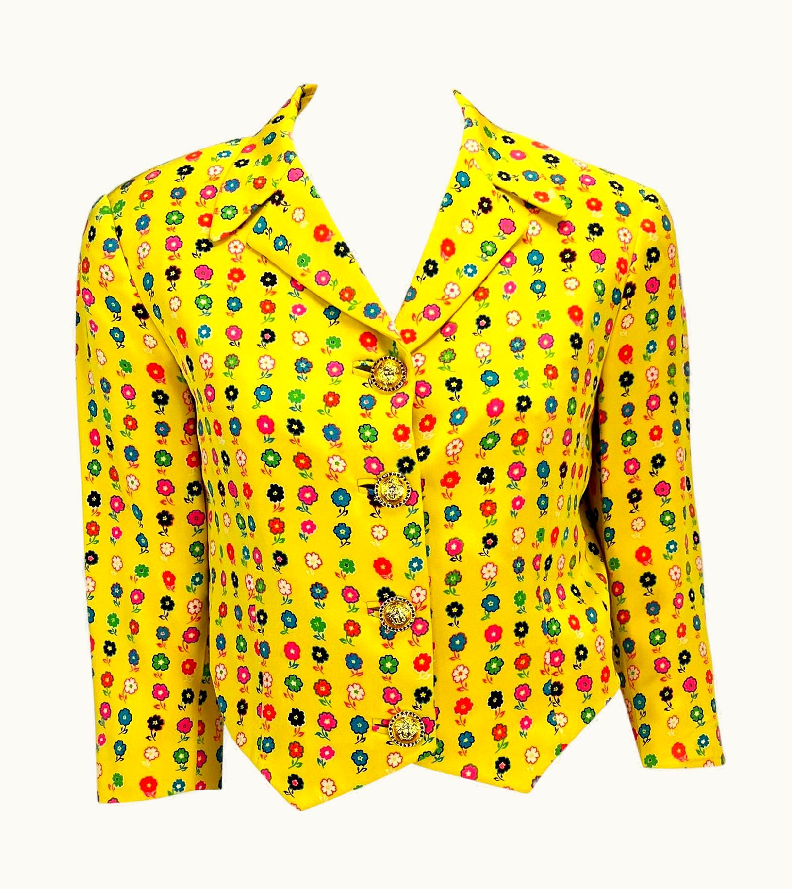 Gianni Versace Couture S/S 1993 Gianni Versace Couture Runway Yellow Floral Medusa Blazer Jacket