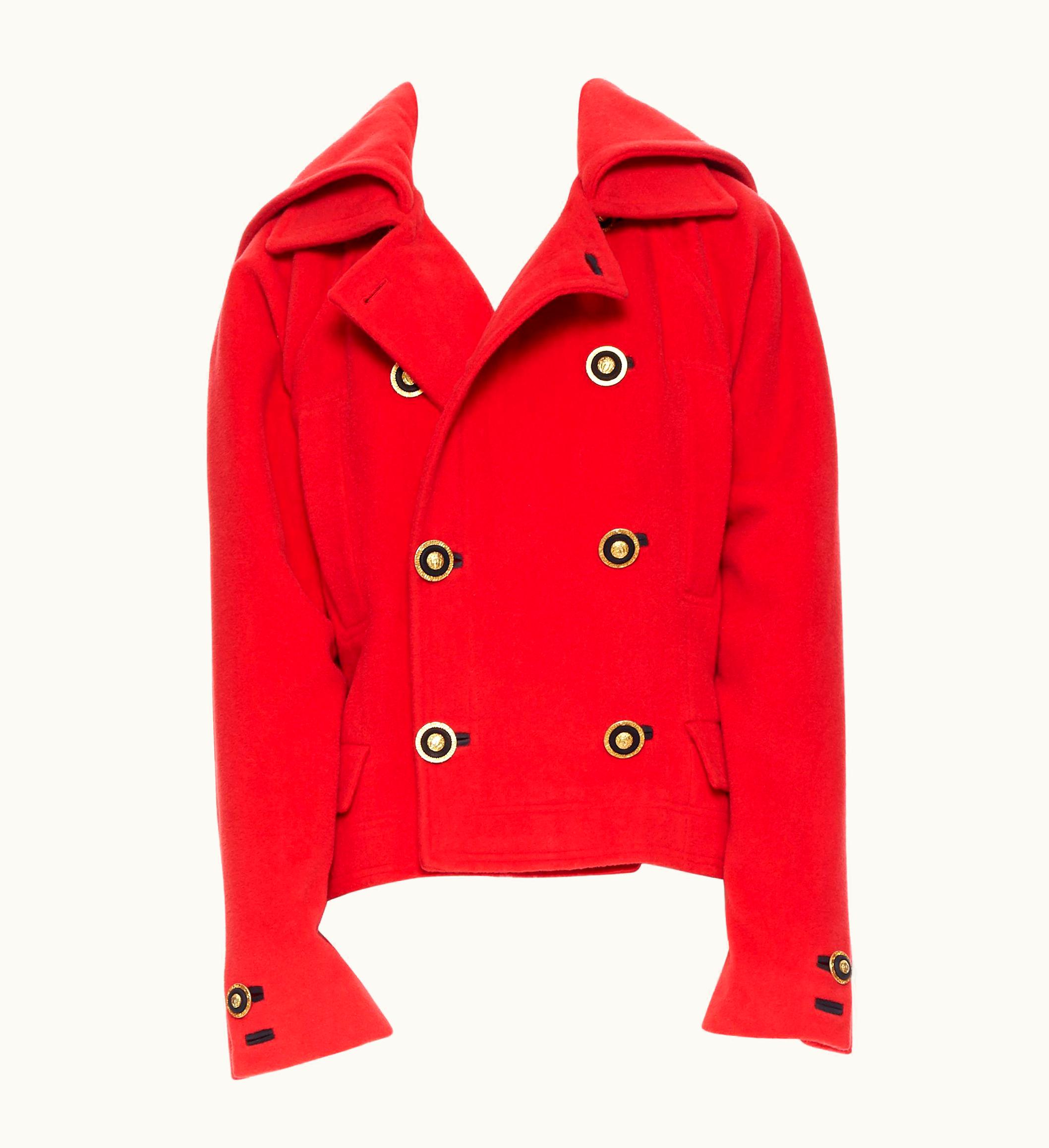 Gianni Versace Couture Gianni Versace 1993 Vintage Red Wool Medusa Button Double Breasted Coat